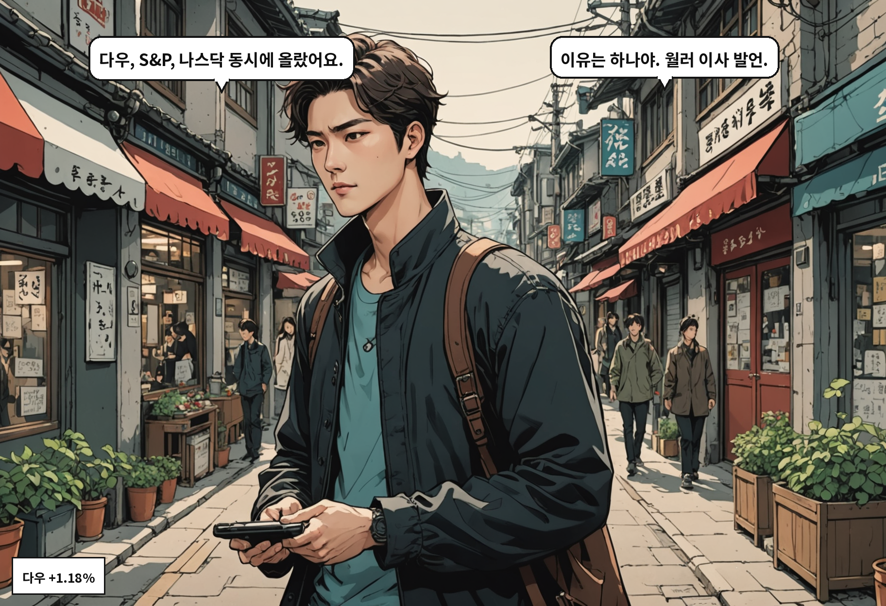 A: 다우, S&P, 나스닥 동시에 올랐어요. B: 이유는 하나야. 월러 이사 발언.