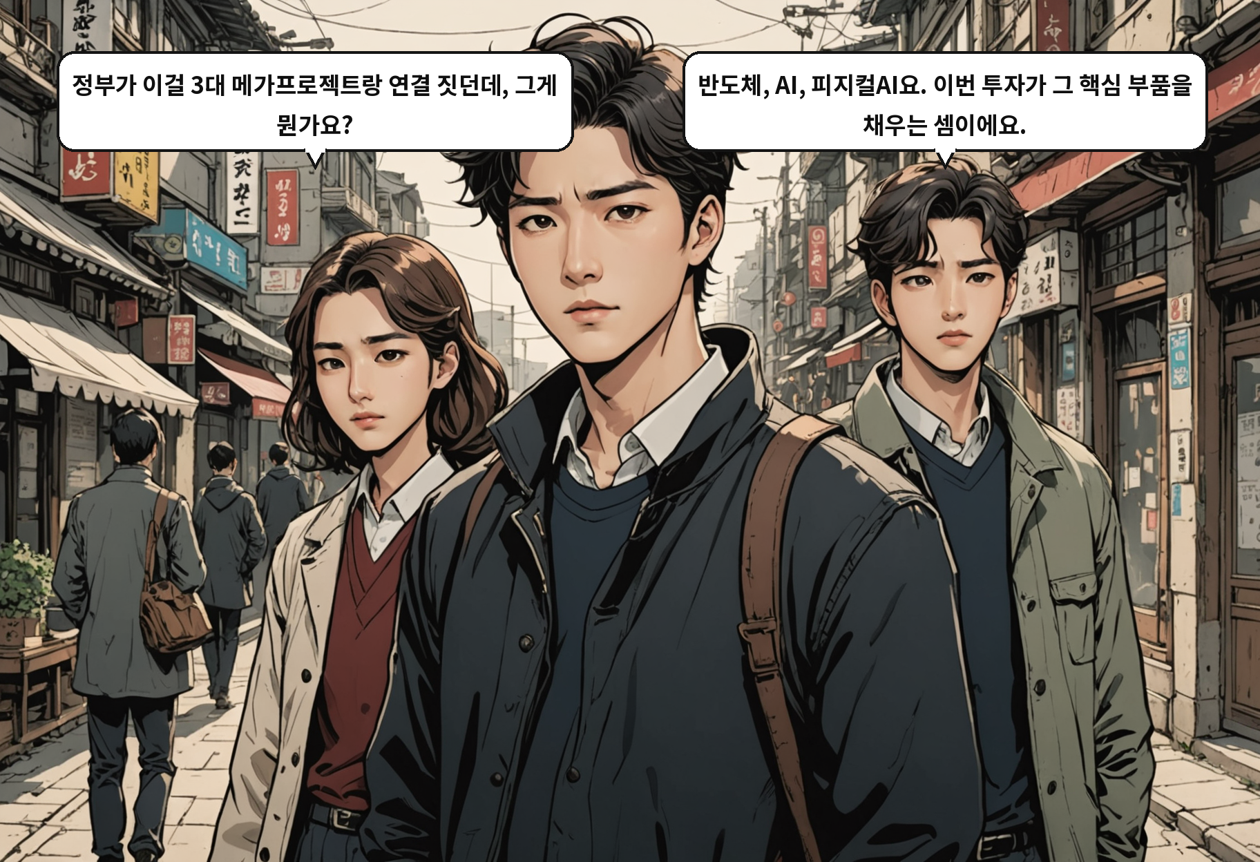 A: 정부가 이걸 3대 메가프로젝트랑 연결 짓던데, 그게 뭔가요? B: 반도체, AI, 피지컬AI요. 이번 투자가 그 핵심 부품을 채우는 셈이에요.