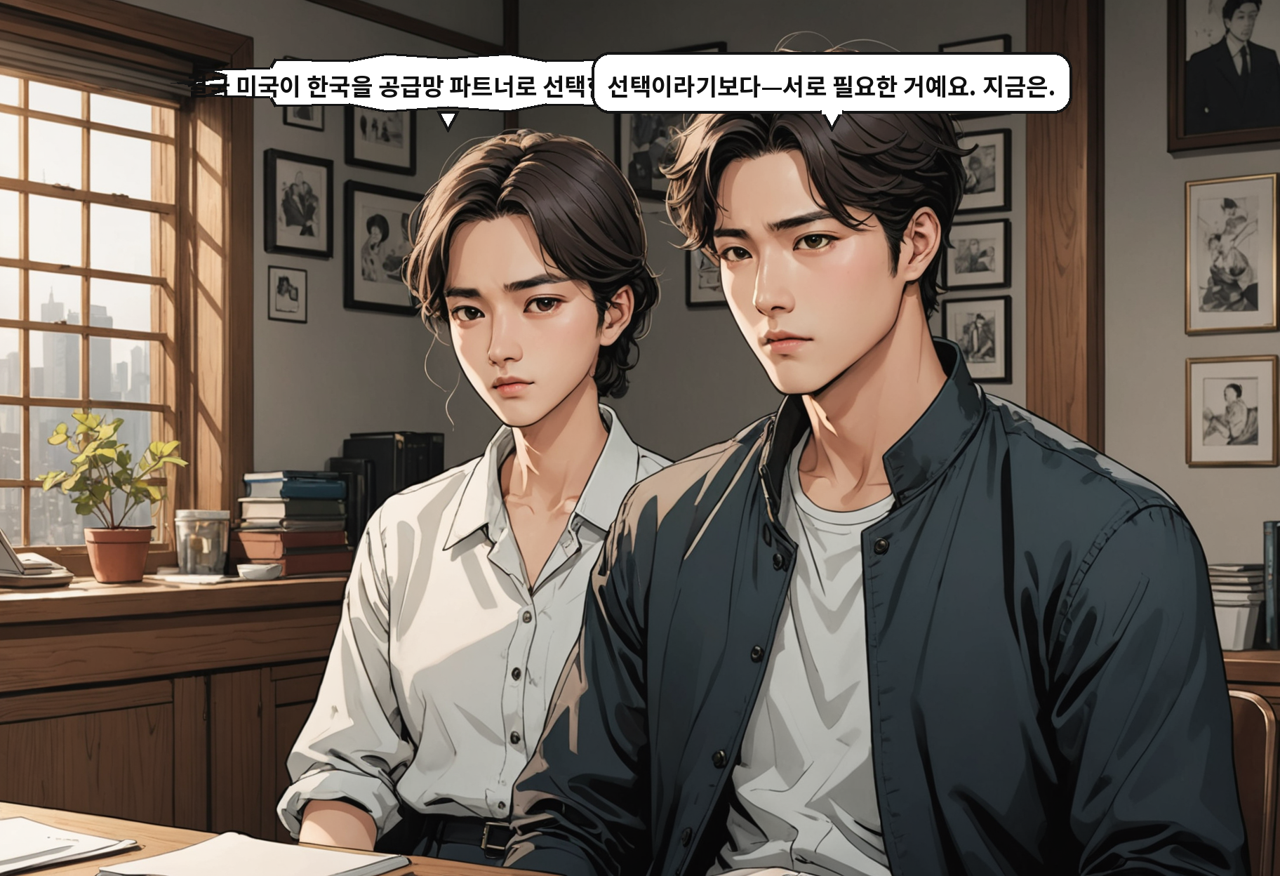 A: 결국 미국이 한국을 공급망 파트너로 선택한 거잖아요. B: 선택이라기보다—서로 필요한 거예요. 지금은.