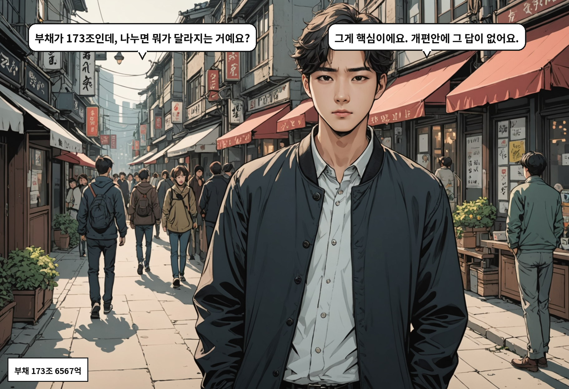 A: 부채가 173조인데, 나누면 뭐가 달라지는 거예요? B: 그게 핵심이에요. 개편안에 그 답이 없어요.