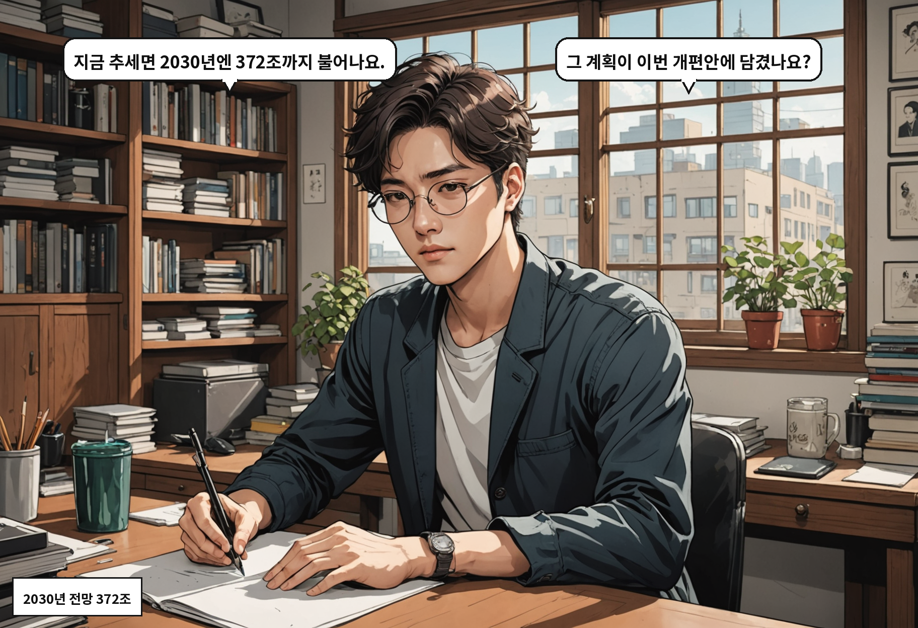 B: 지금 추세면 2030년엔 372조까지 불어나요. A: 그 계획이 이번 개편안에 담겼나요?