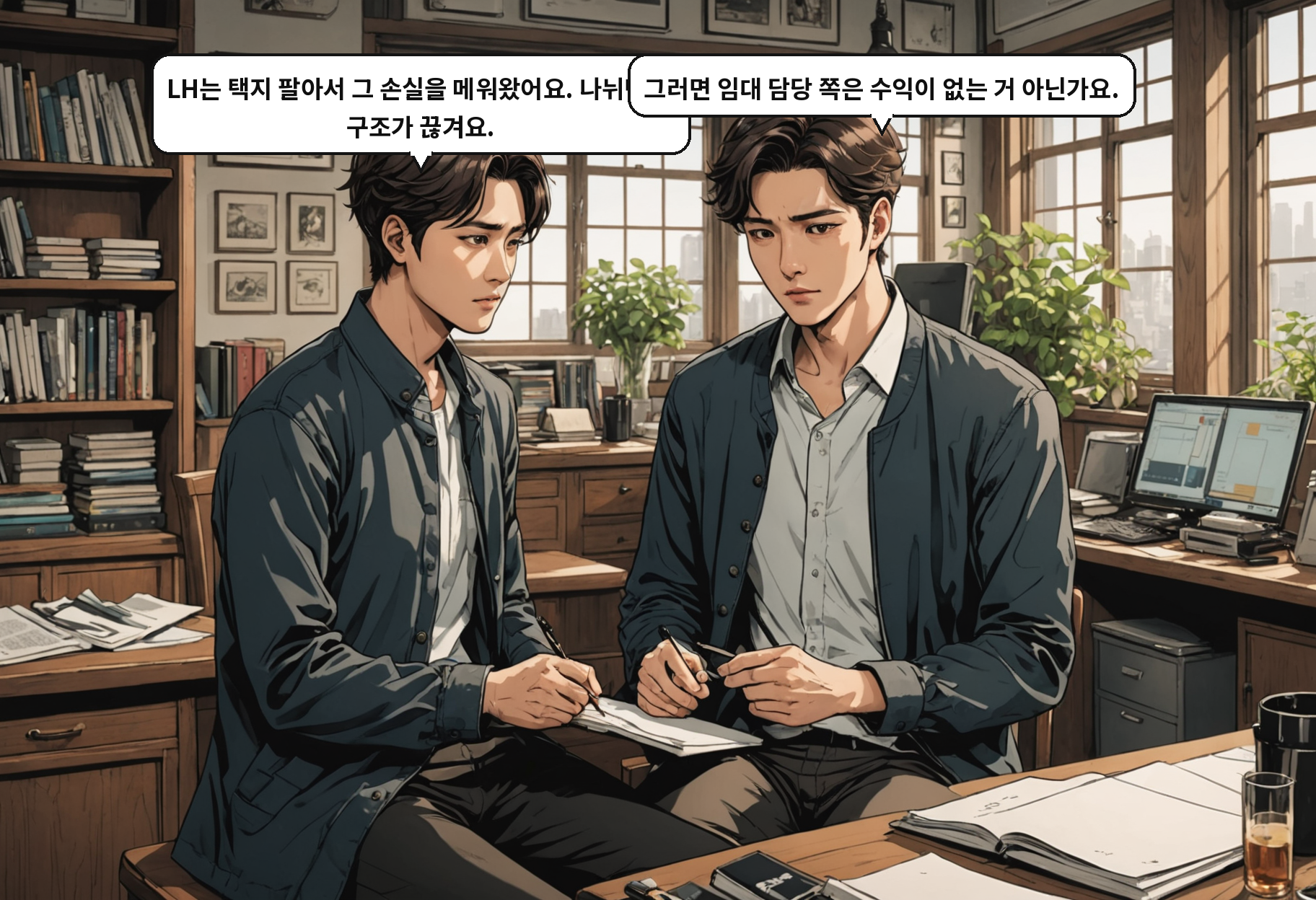 B: LH는 택지 팔아서 그 손실을 메워왔어요. 나뉘면 그 구조가 끊겨요. A: 그러면 임대 담당 쪽은 수익이 없는 거 아닌가요.