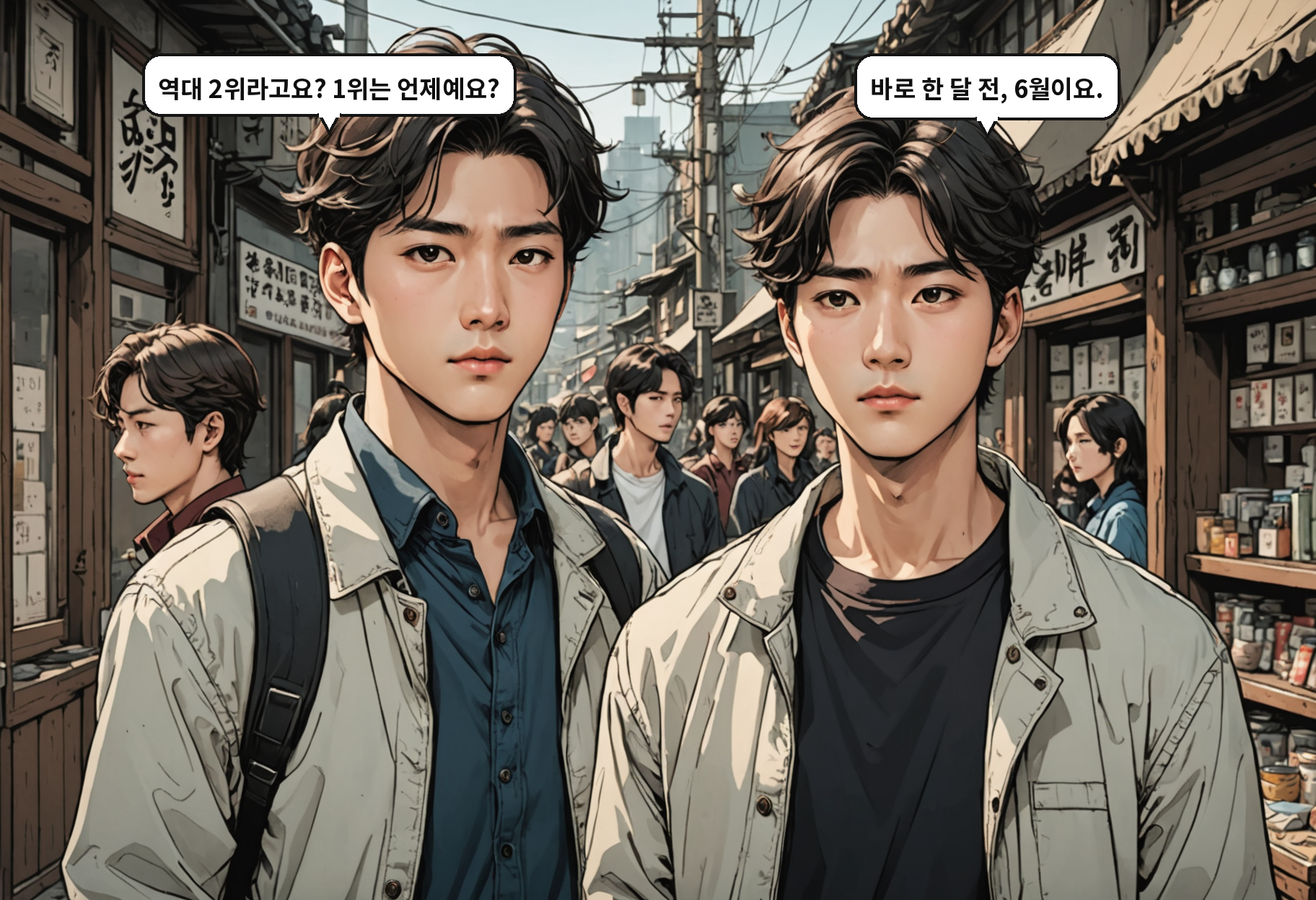 A: 역대 2위라고요? 1위는 언제예요? B: 바로 한 달 전, 6월이요.