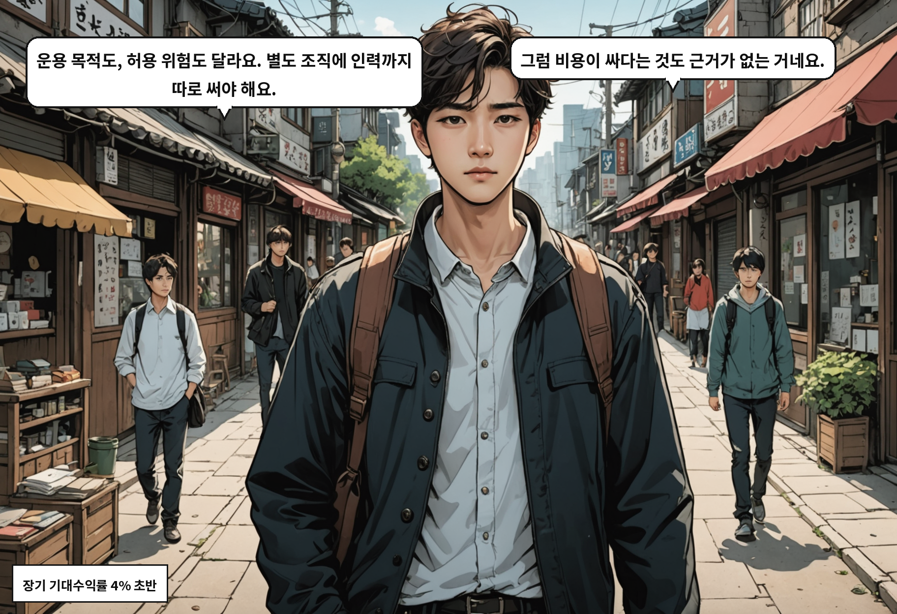 B: 운용 목적도, 허용 위험도 달라요. 별도 조직에 인력까지 따로 써야 해요. A: 그럼 비용이 싸다는 것도 근거가 없는 거네요.