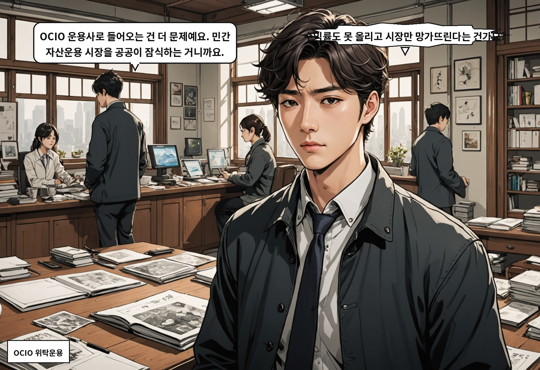 B: OCIO 운용사로 들어오는 건 더 문제예요. 민간 자산운용 시장을 공공이 잠식하는 거니까요. A: 수익률도 못 올리고 시장만 망가뜨린다는 건가요?
