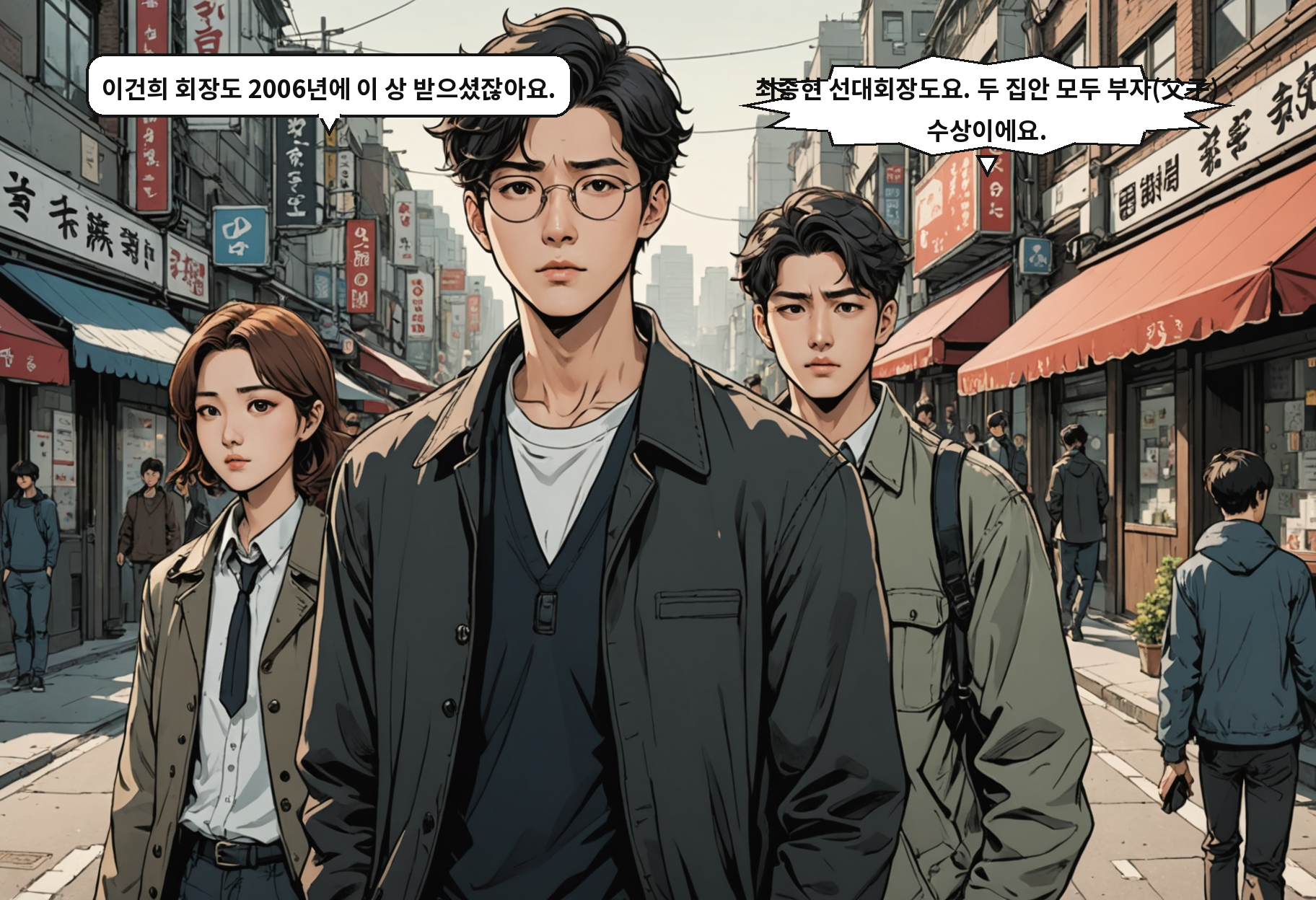 A: 이건희 회장도 2006년에 이 상 받으셨잖아요. B: 최종현 선대회장도요. 두 집안 모두 부자(父子) 수상이에요.