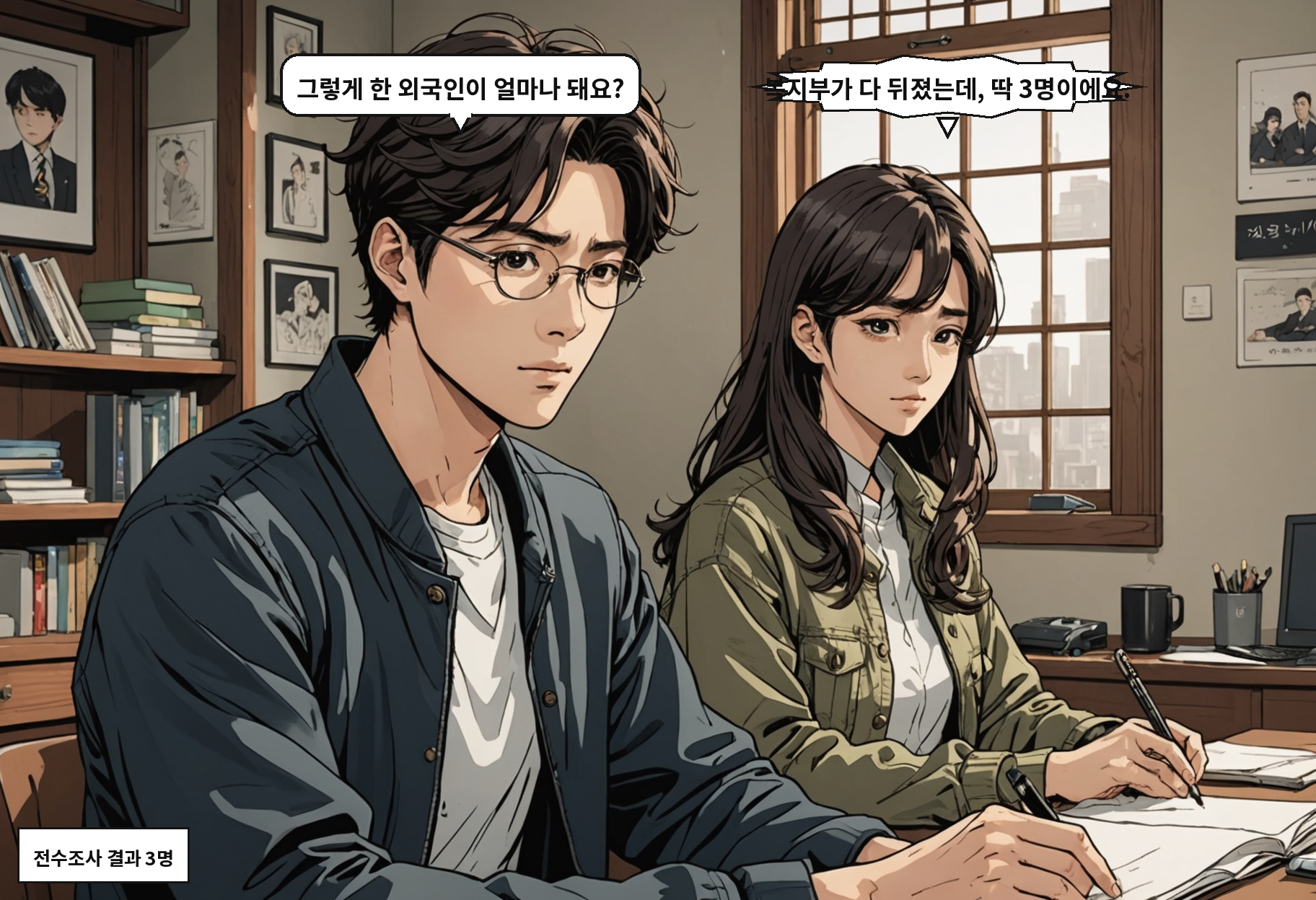 B: 그렇게 한 외국인이 얼마나 돼요? A: 복지부가 다 뒤졌는데, 딱 3명이에요.