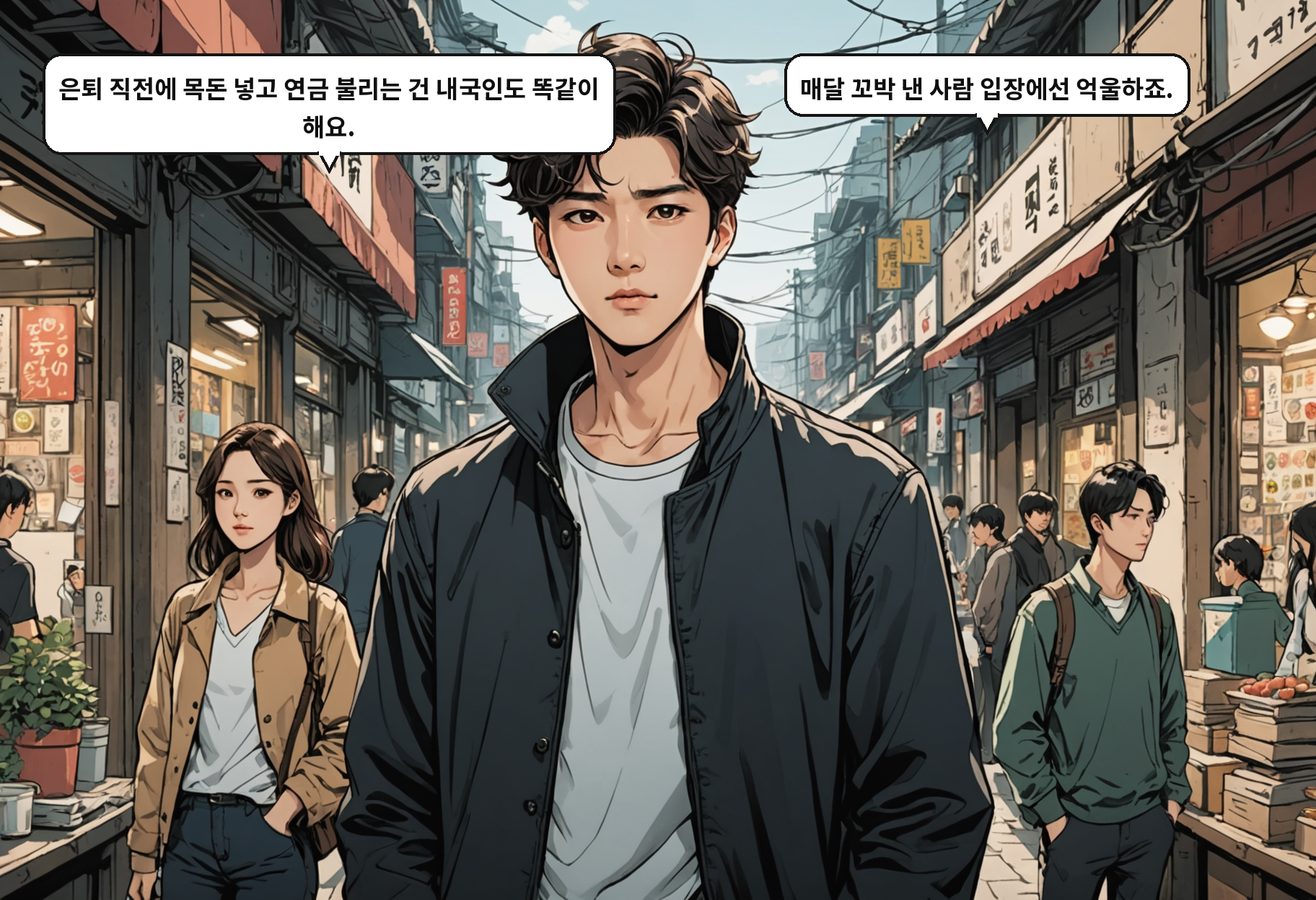 A: 은퇴 직전에 목돈 넣고 연금 불리는 건 내국인도 똑같이 해요. B: 매달 꼬박 낸 사람 입장에선 억울하죠.