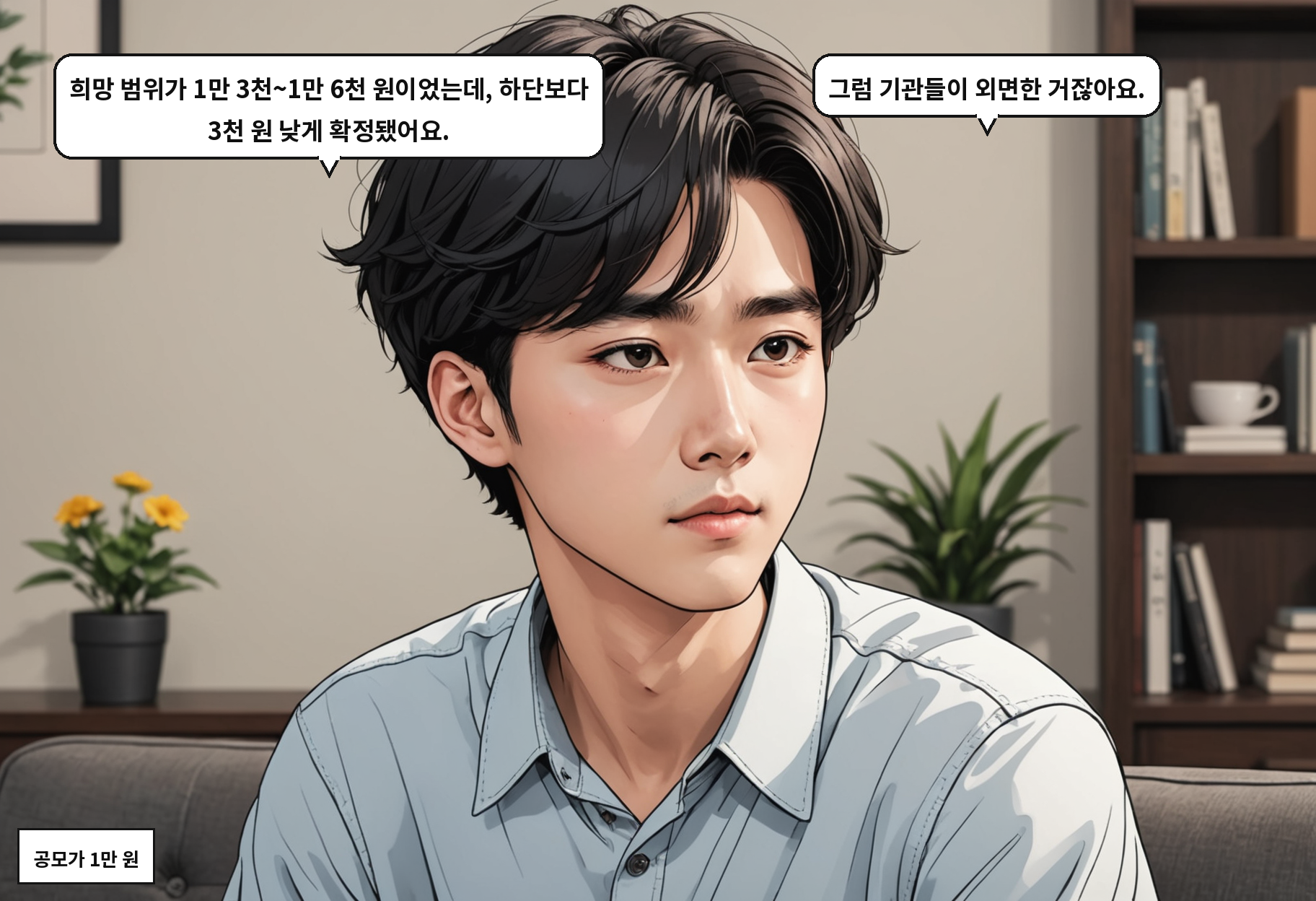 A: 희망 범위가 1만 3천~1만 6천 원이었는데, 하단보다 3천 원 낮게 확정됐어요. B: 그럼 기관들이 외면한 거잖아요.