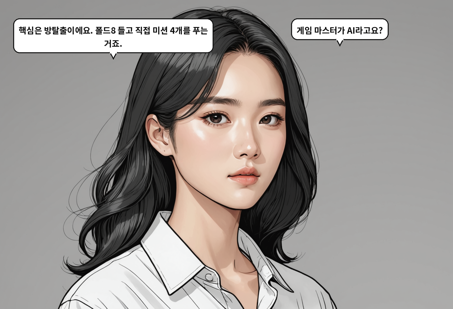 B: 핵심은 방탈출이에요. 폴드8 들고 직접 미션 4개를 푸는 거죠. A: 게임 마스터가 AI라고요?