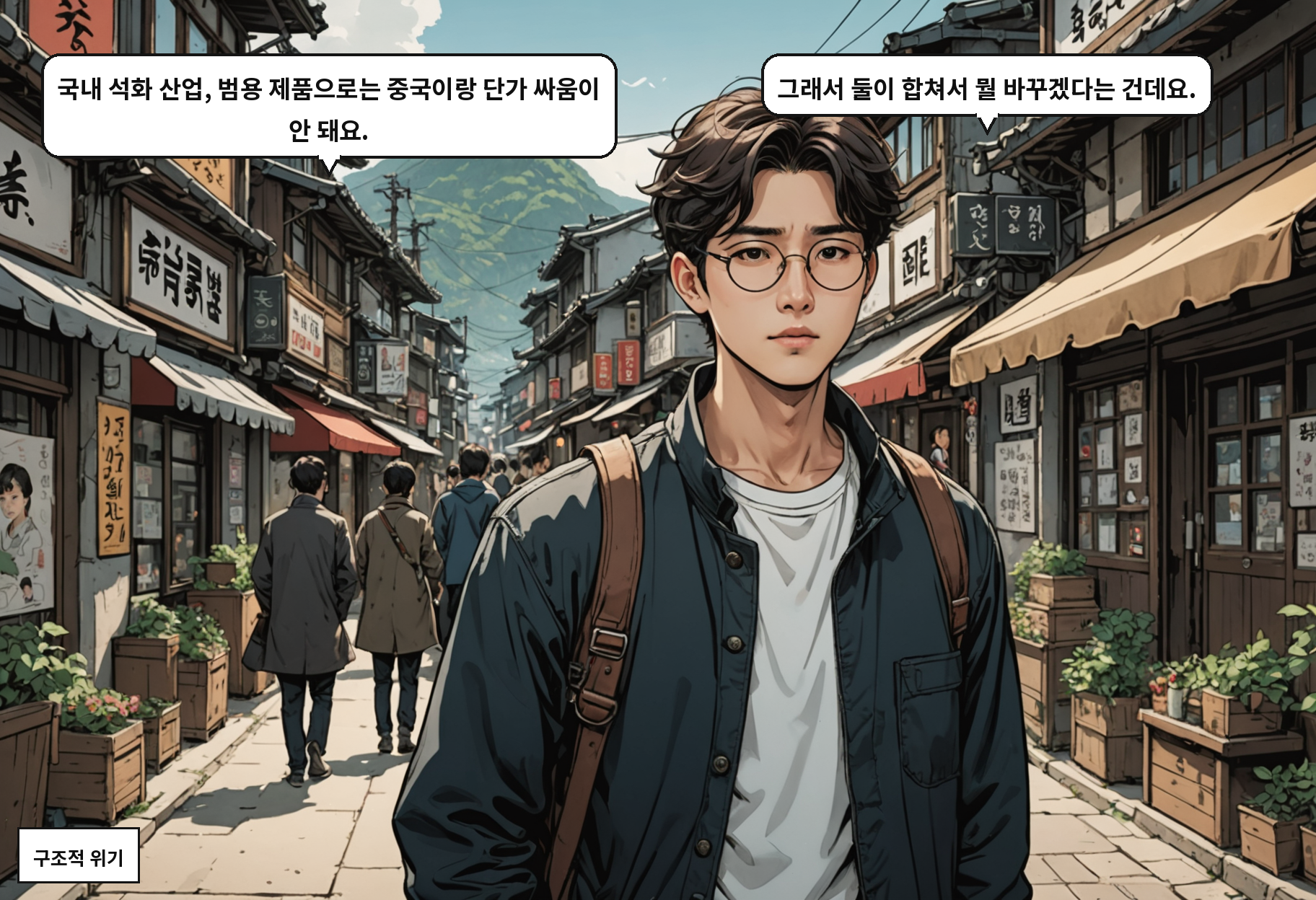 B: 국내 석화 산업, 범용 제품으로는 중국이랑 단가 싸움이 안 돼요. A: 그래서 둘이 합쳐서 뭘 바꾸겠다는 건데요.