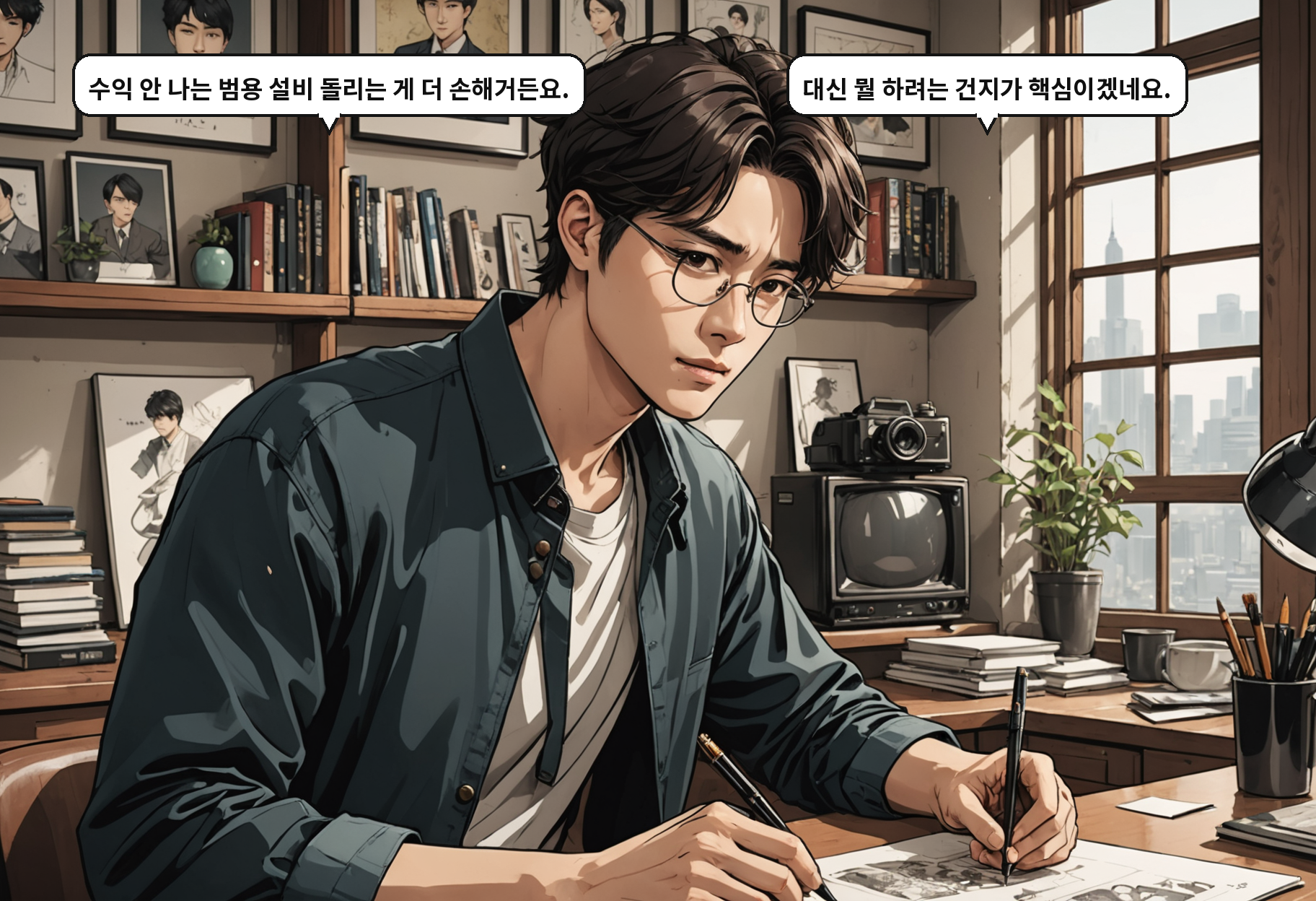 B: 수익 안 나는 범용 설비 돌리는 게 더 손해거든요. A: 대신 뭘 하려는 건지가 핵심이겠네요.