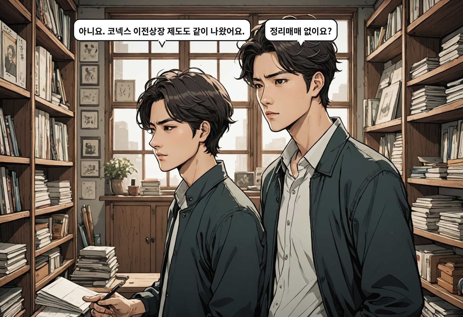 A: 아니요. 코넥스 이전상장 제도도 같이 나왔어요. B: 정리매매 없이요?