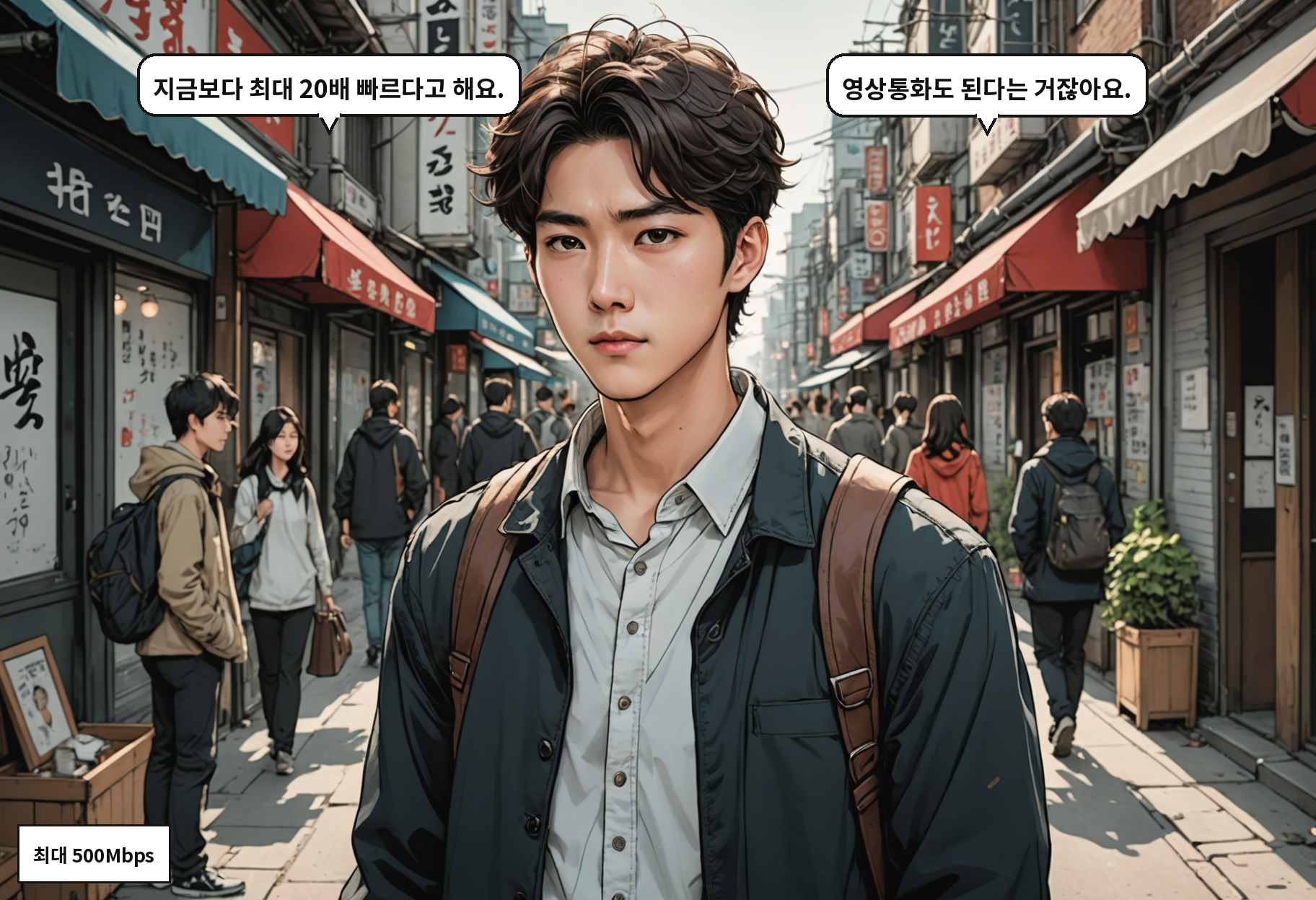 B: 지금보다 최대 20배 빠르다고 해요. A: 영상통화도 된다는 거잖아요.