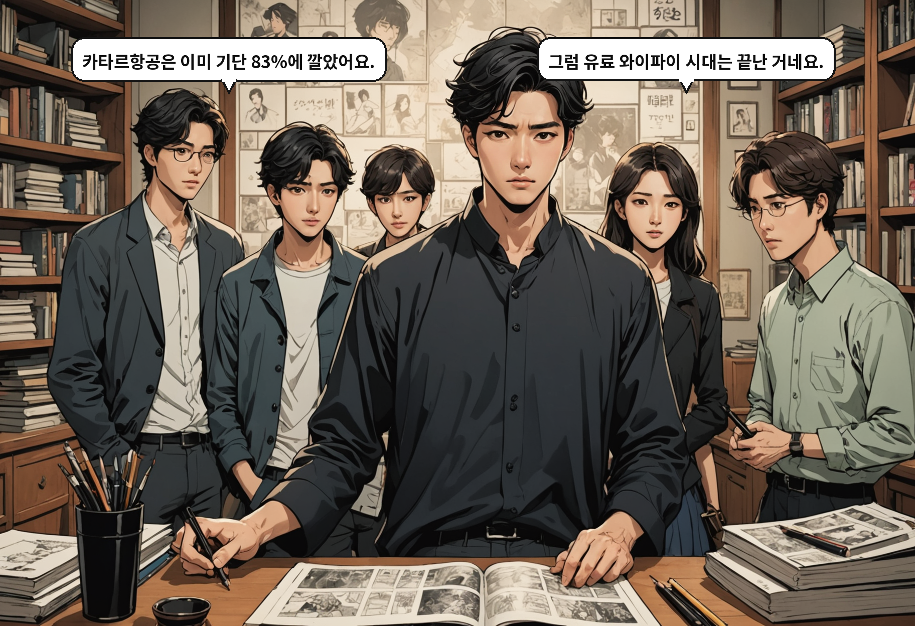B: 카타르항공은 이미 기단 83%에 깔았어요. A: 그럼 유료 와이파이 시대는 끝난 거네요.