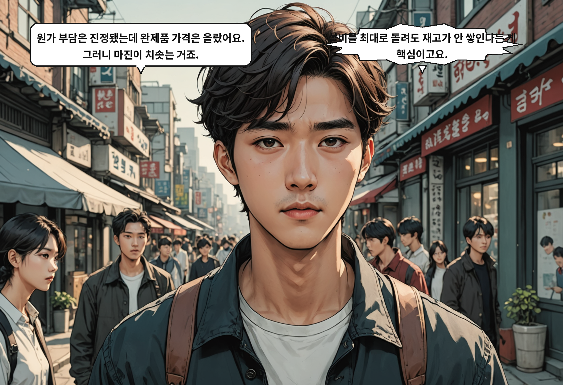 B: 원가 부담은 진정됐는데 완제품 가격은 올랐어요. 그러니 마진이 치솟는 거죠. A: 설비를 최대로 돌려도 재고가 안 쌓인다는 게 핵심이고요.