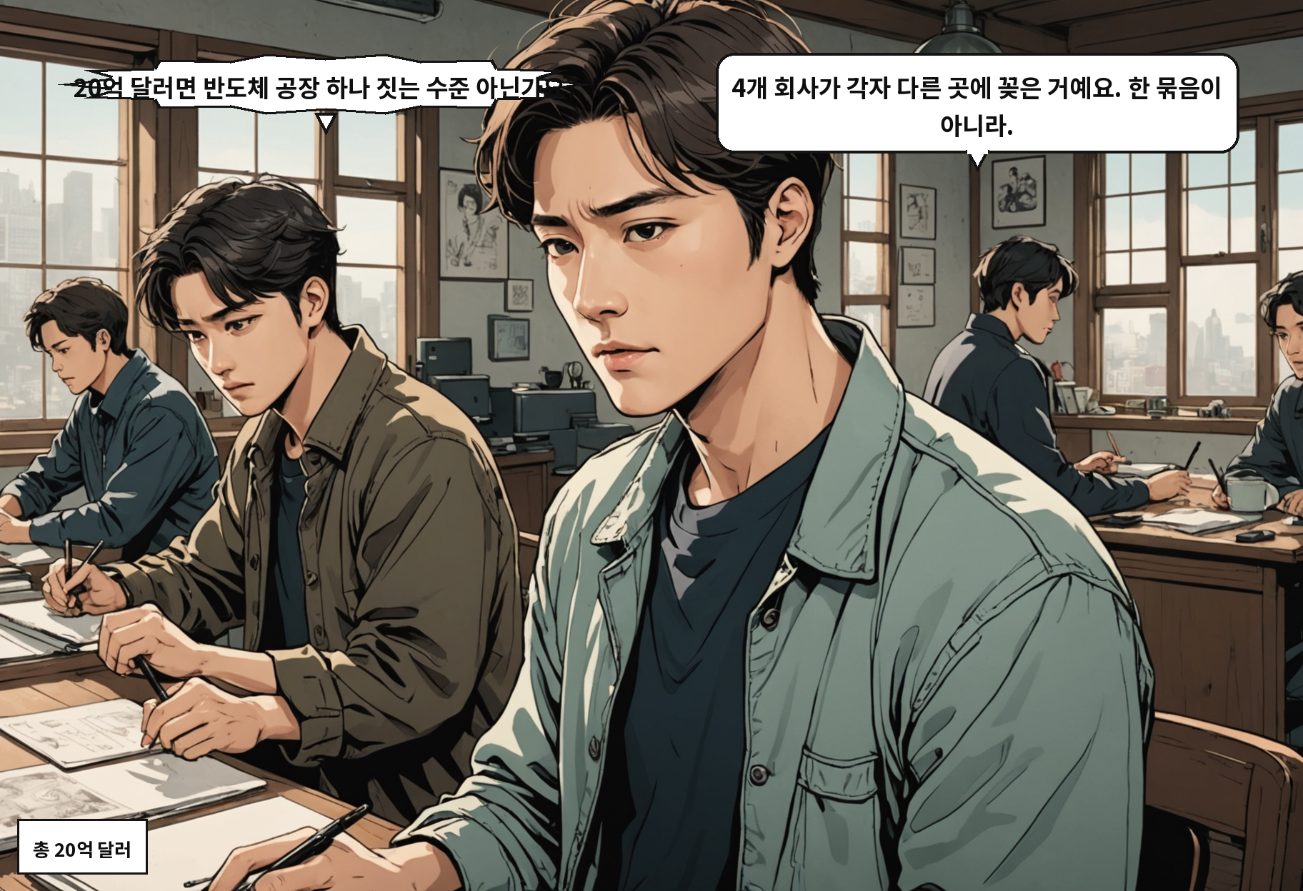 B: 20억 달러면 반도체 공장 하나 짓는 수준 아닌가요? A: 4개 회사가 각자 다른 곳에 꽂은 거예요. 한 묶음이 아니라.
