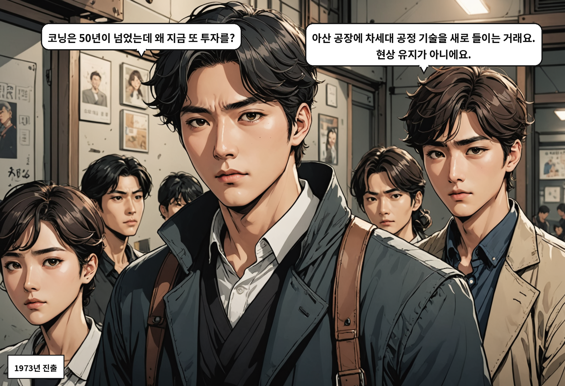 B: 코닝은 50년이 넘었는데 왜 지금 또 투자를? A: 아산 공장에 차세대 공정 기술을 새로 들이는 거래요. 현상 유지가 아니에요.