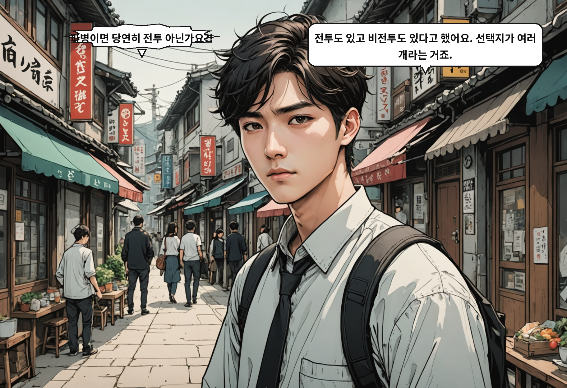 A: 전투 파병이냐 비전투냐, 그것도 안 정해진 거예요? B: 군사적 기여 방식이 다양하다고만 했어요. 선택지가 열려 있는 거죠.