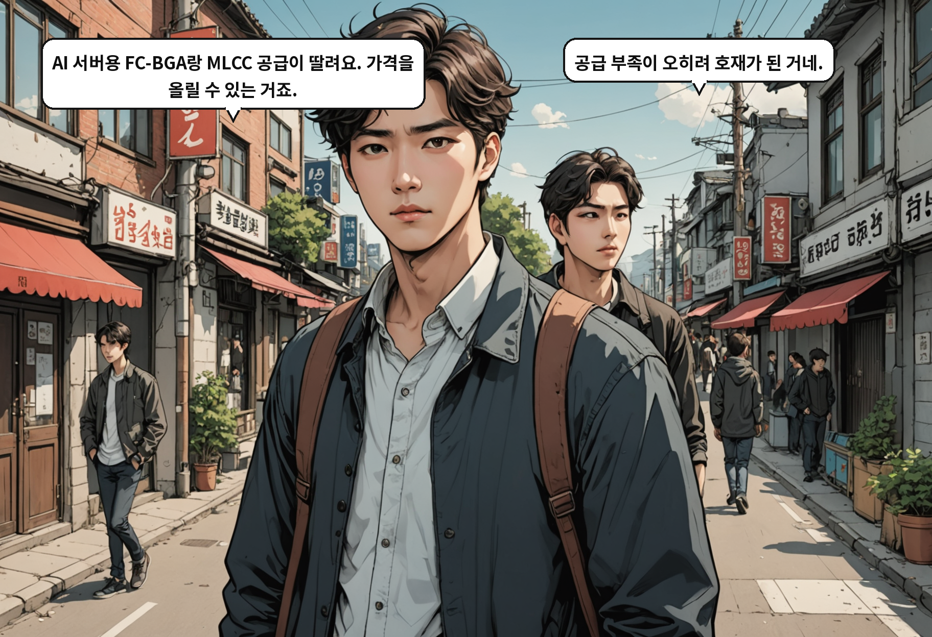 A: AI 서버용 FC-BGA랑 MLCC 공급이 딸려요. 가격을 올릴 수 있는 거죠. B: 공급 부족이 오히려 호재가 된 거네.