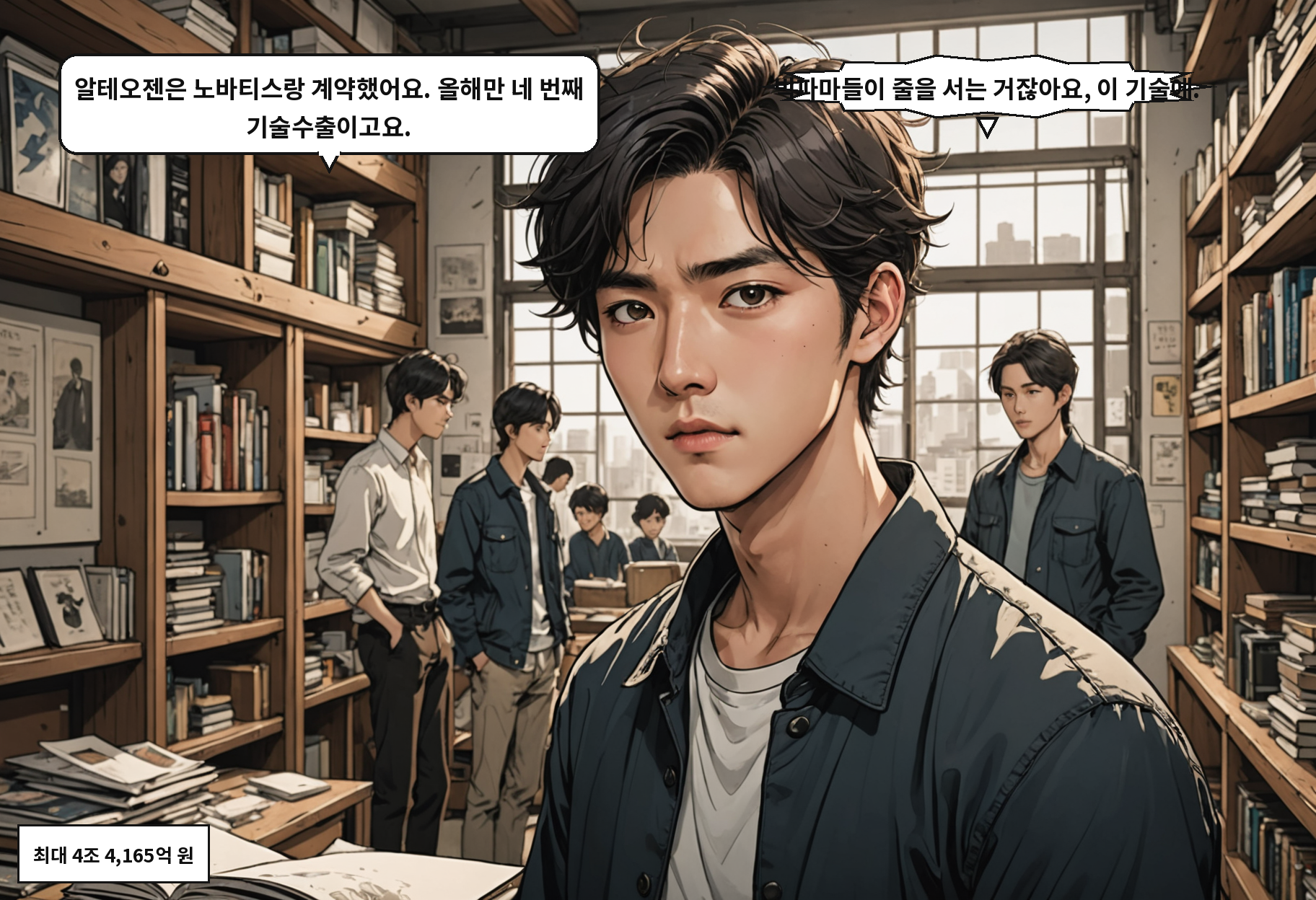 A: 알테오젠은 노바티스랑 계약했어요. 올해만 네 번째 기술수출이고요. B: 빅파마들이 줄을 서는 거잖아요, 이 기술에.