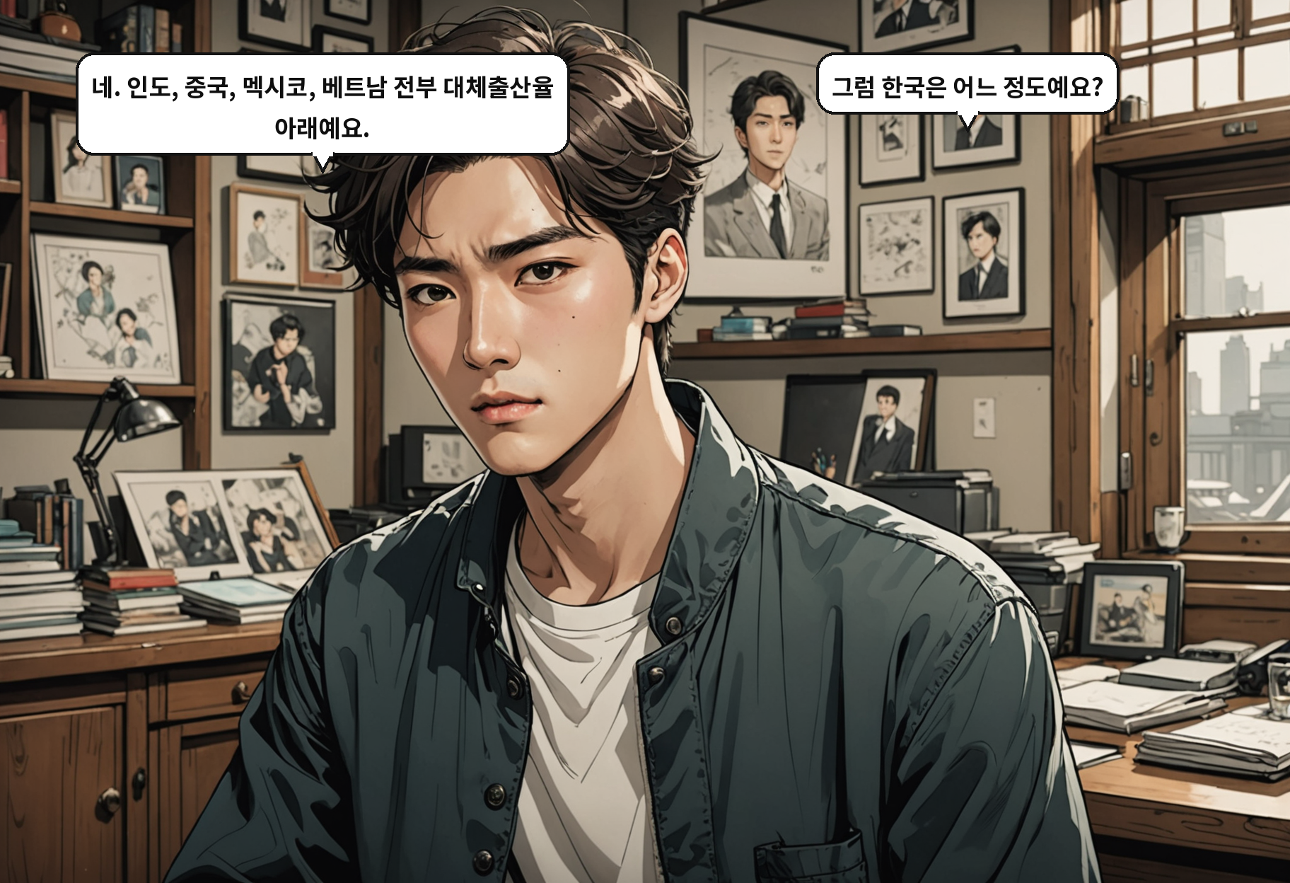 A: 네. 인도, 중국, 멕시코, 베트남 전부 대체출산율 아래예요. B: 그럼 한국은 어느 정도예요?