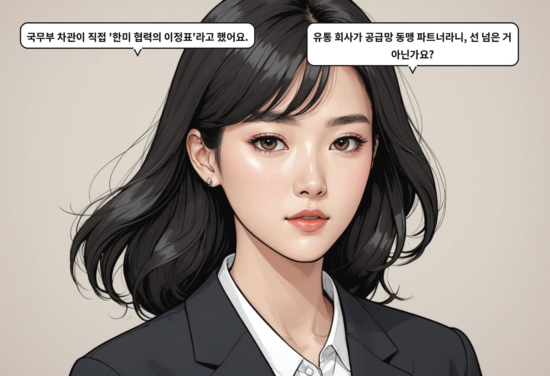 B: 국무부 차관이 직접 '한미 협력의 이정표'라고 했어요. A: 유통 회사가 공급망 동맹 파트너라니, 선 넘은 거 아닌가요?