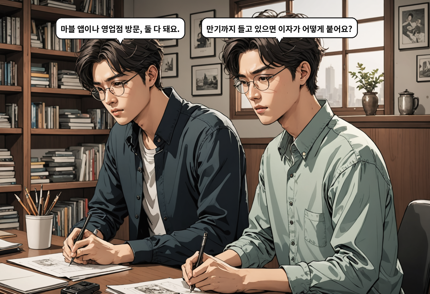 B: 마블 앱이나 영업점 방문, 둘 다 돼요. A: 만기까지 들고 있으면 이자가 어떻게 붙어요?