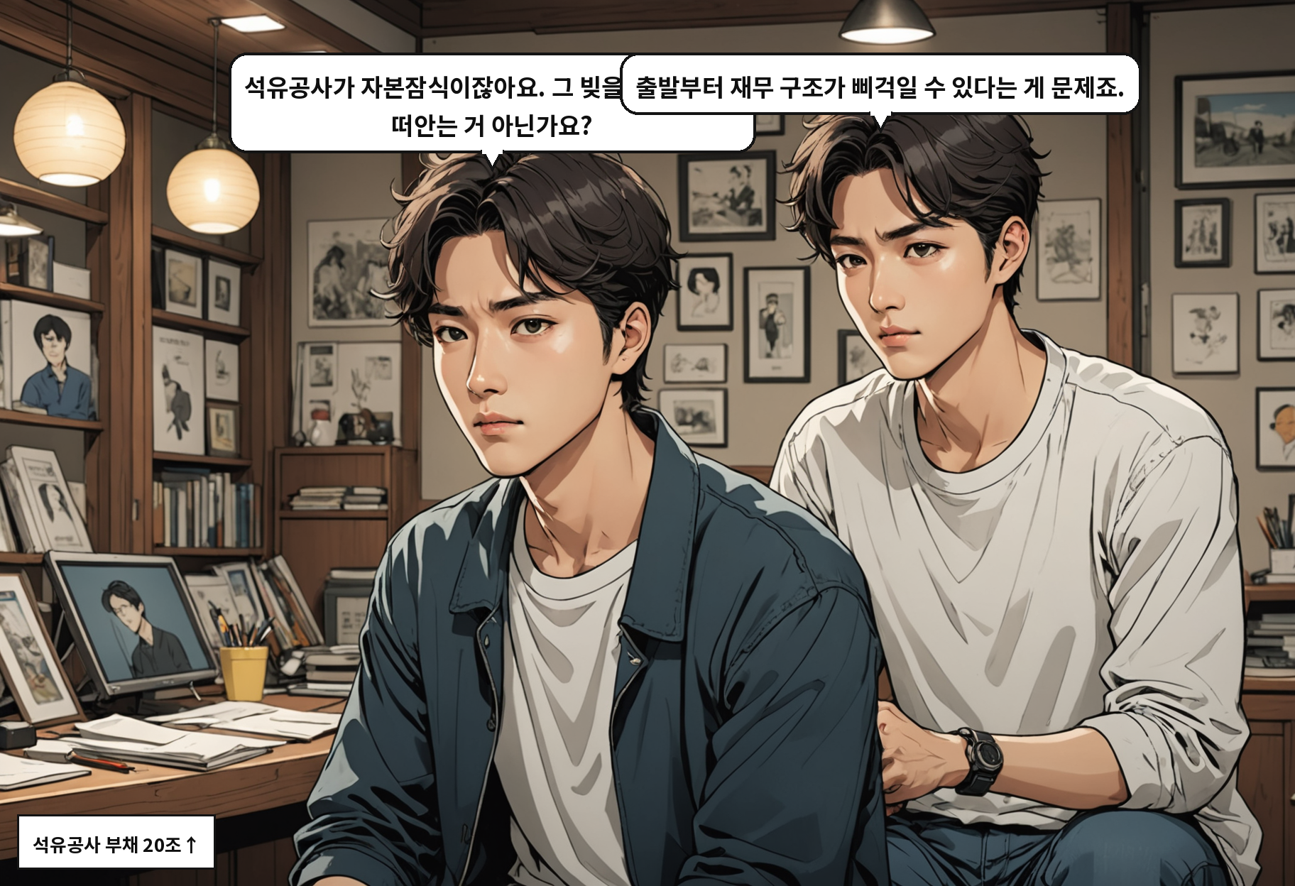 B: 석유공사가 자본잠식이잖아요. 그 빚을 가스공사가 떠안는 거 아닌가요? A: 출발부터 재무 구조가 삐걱일 수 있다는 게 문제죠.