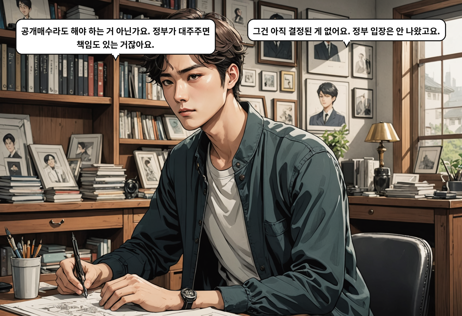 B: 공개매수라도 해야 하는 거 아닌가요. 정부가 대주주면 책임도 있는 거잖아요. A: 그건 아직 결정된 게 없어요. 정부 입장은 안 나왔고요.