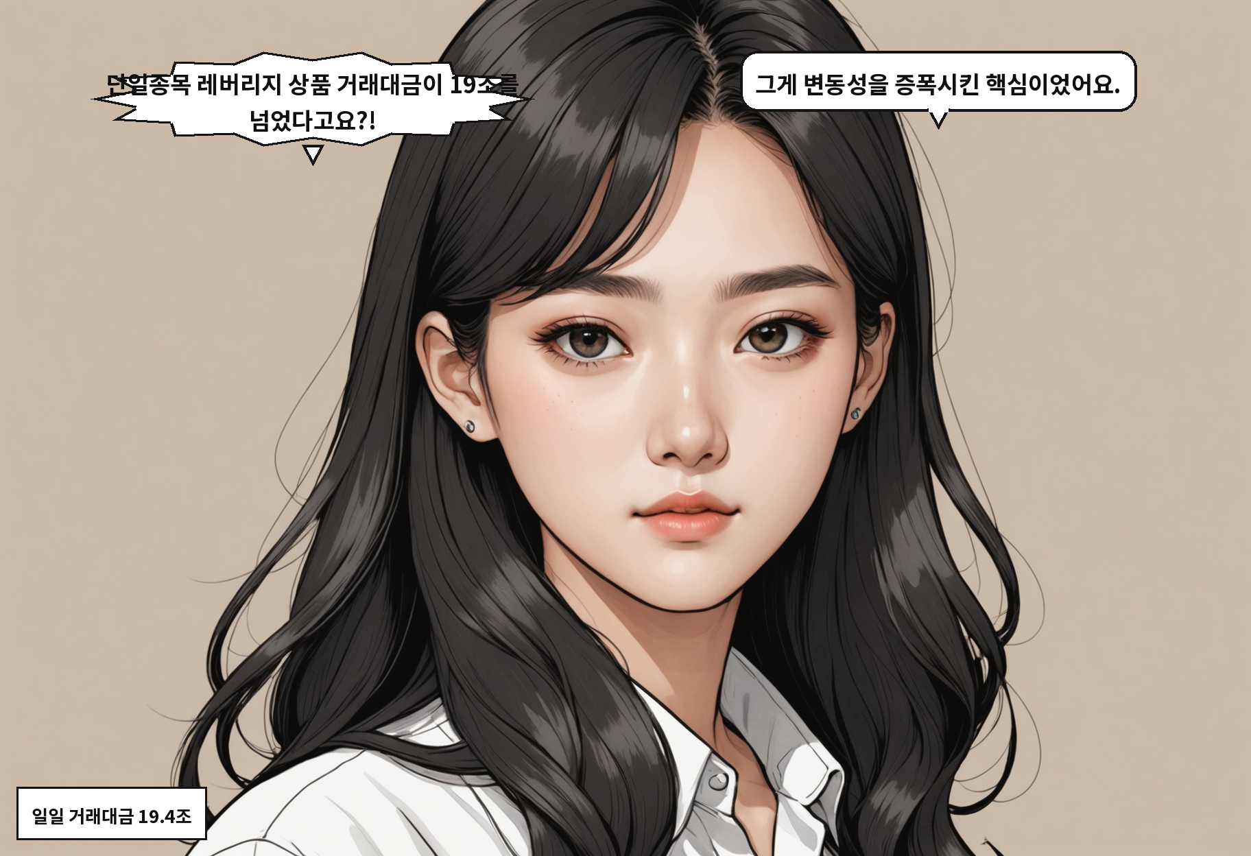 A: 단일종목 레버리지 상품 거래대금이 19조를 넘었다고요?! B: 그게 변동성을 증폭시킨 핵심이었어요.
