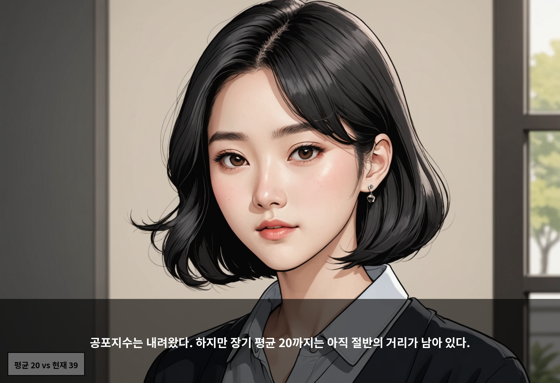 공포지수는 내려왔다. 하지만 장기 평균 20까지는 아직 절반의 거리가 남아 있다.