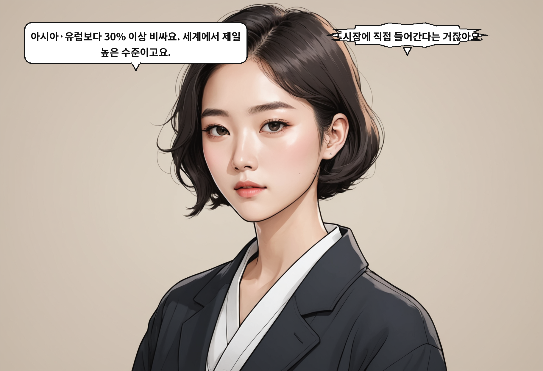 B: 아시아·유럽보다 30% 이상 비싸요. 세계에서 제일 높은 수준이고요. A: 그 시장에 직접 들어간다는 거잖아요.