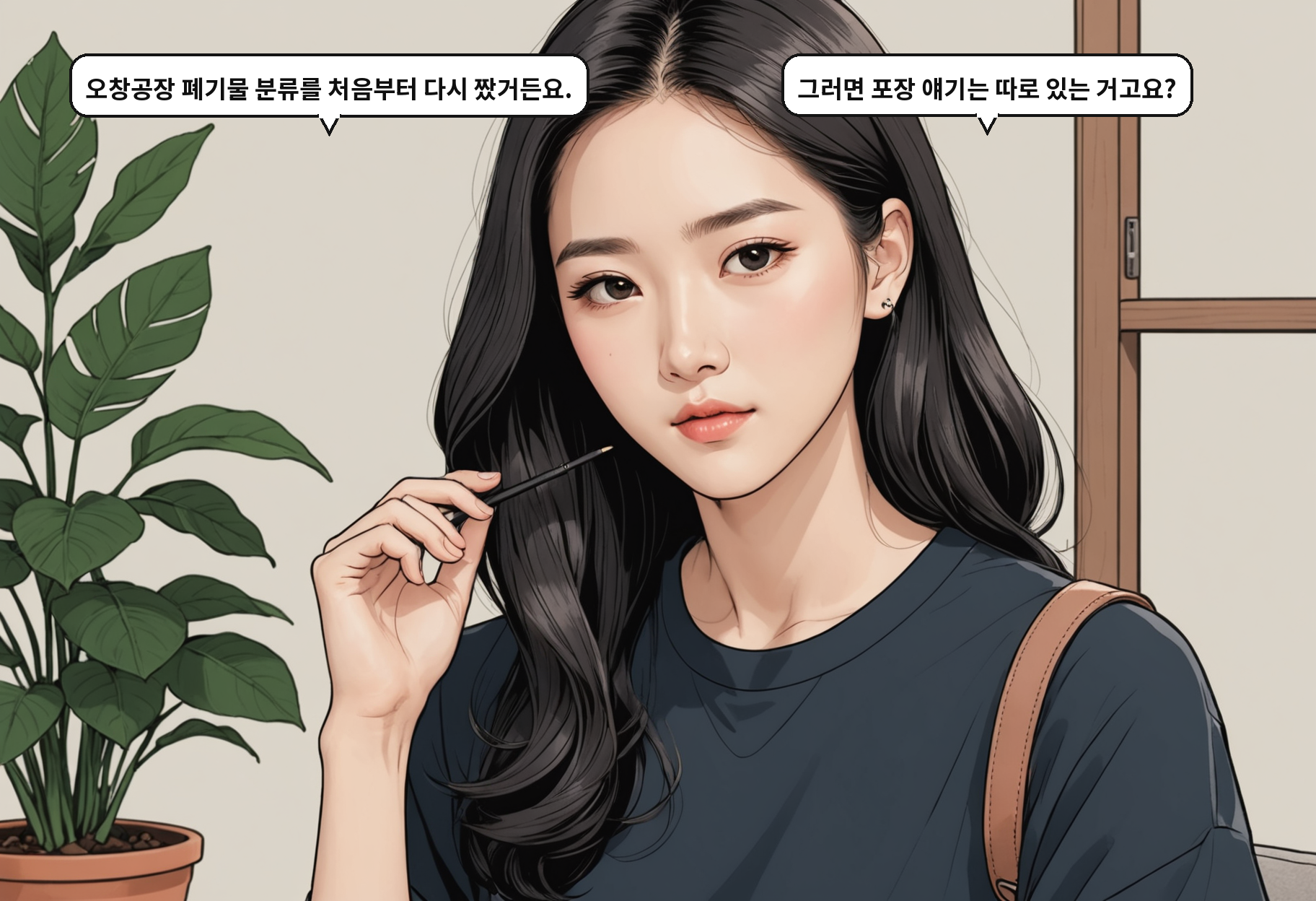 A: 오창공장 폐기물 분류를 처음부터 다시 짰거든요. B: 그러면 포장 얘기는 따로 있는 거고요?