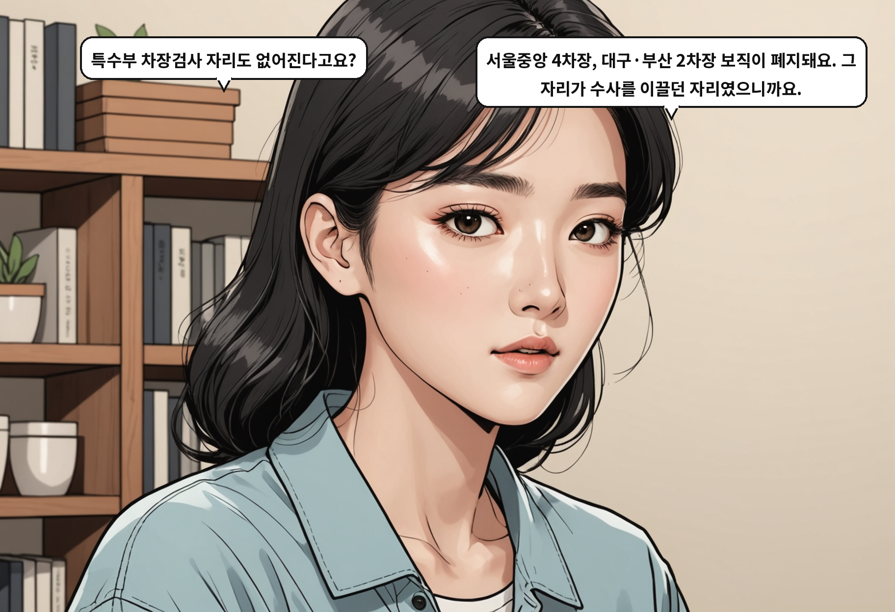 A: 특수부 차장검사 자리도 없어진다고요? B: 서울중앙 4차장, 대구·부산 2차장 보직이 폐지돼요. 그 자리가 수사를 이끌던 자리였으니까요.