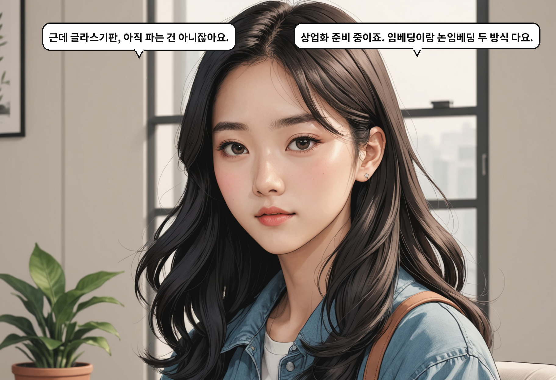 A: 근데 글라스기판, 아직 파는 건 아니잖아요. B: 상업화 준비 중이죠. 임베딩이랑 논임베딩 두 방식 다요.