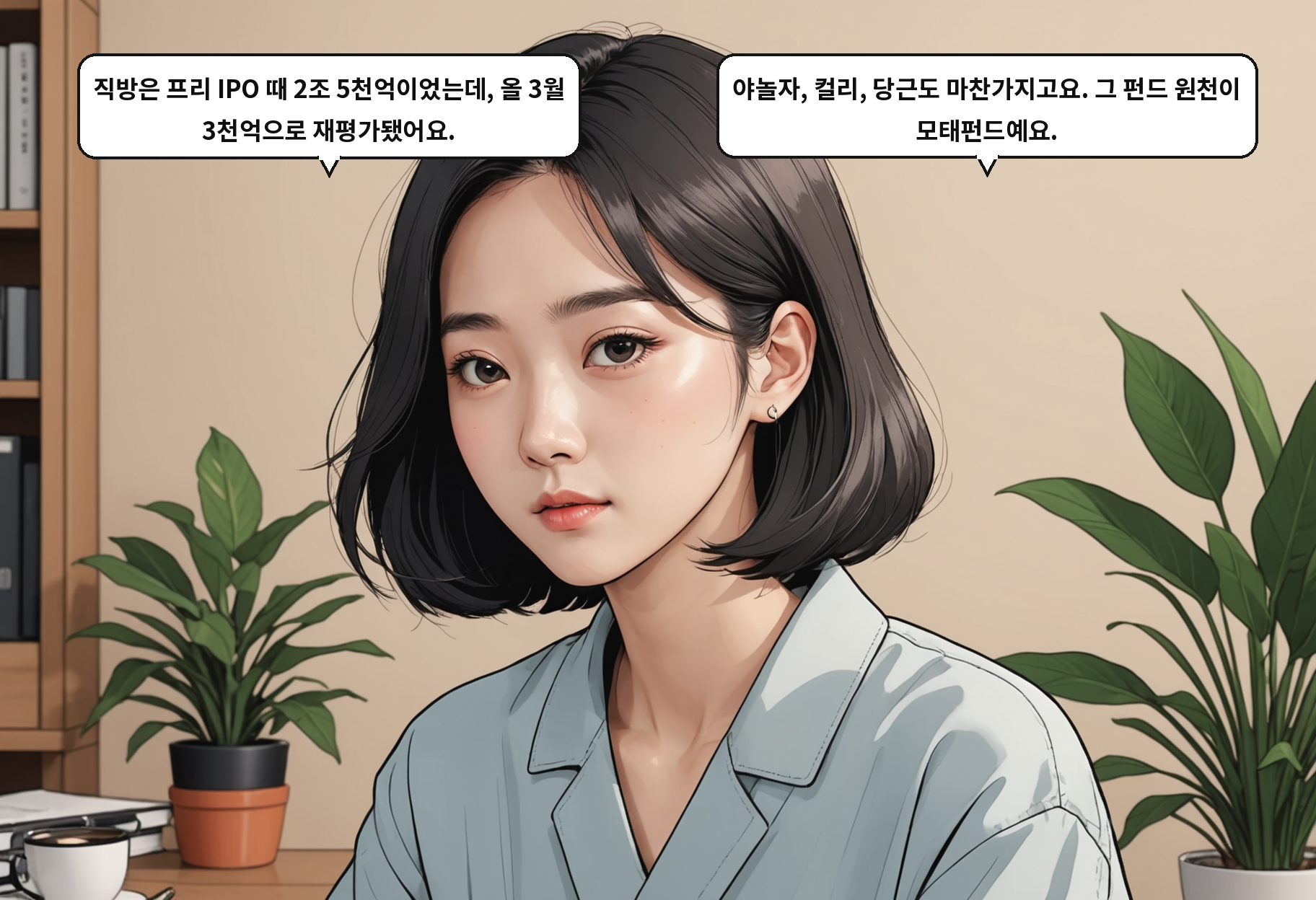 B: 직방은 프리 IPO 때 2조 5천억이었는데, 올 3월 3천억으로 재평가됐어요. A: 야놀자, 컬리, 당근도 마찬가지고요. 그 펀드 원천이 모태펀드예요.