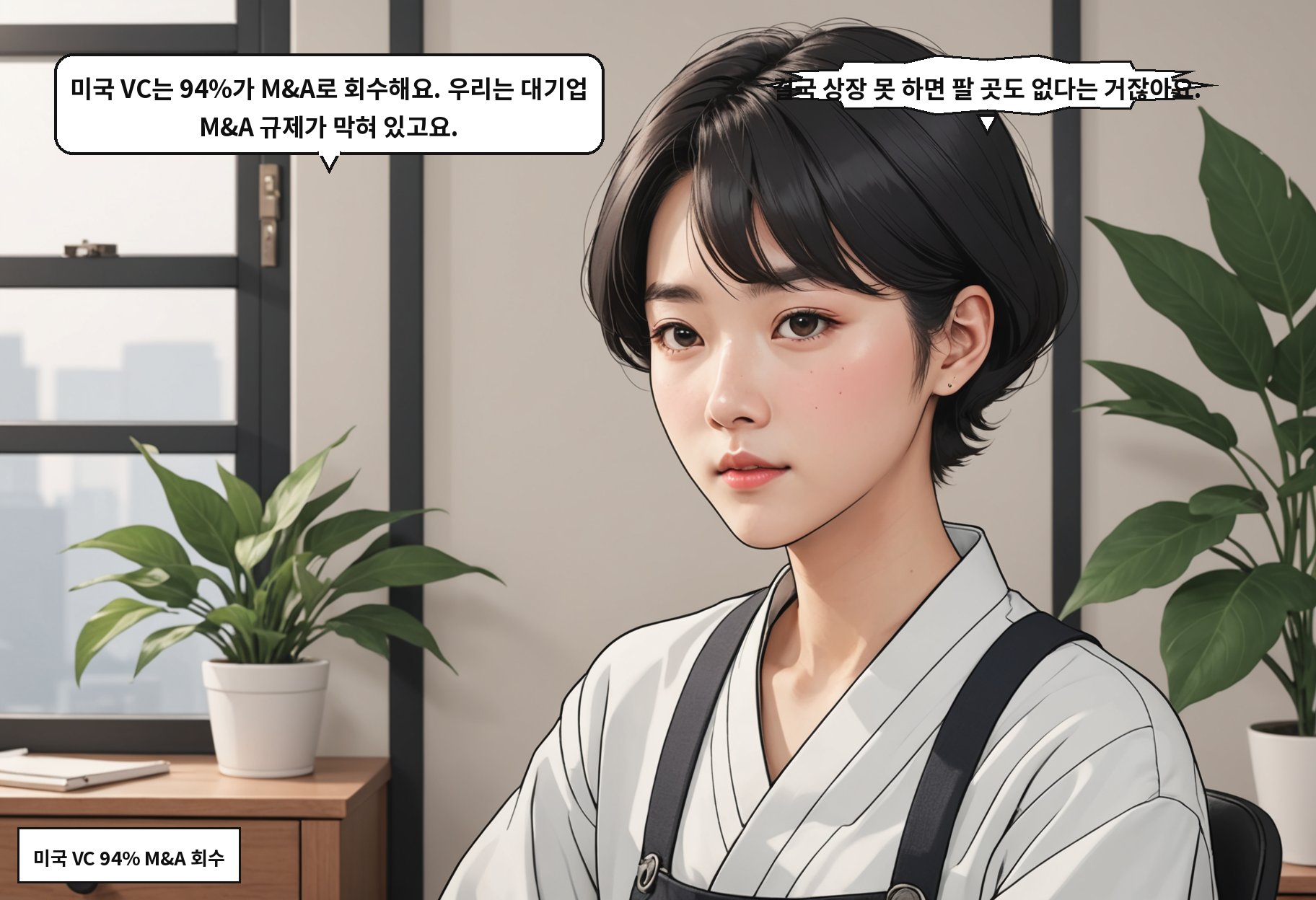 B: 미국 VC는 94%가 M&A로 회수해요. 우리는 대기업 M&A 규제가 막혀 있고요. A: 결국 상장 못 하면 팔 곳도 없다는 거잖아요.