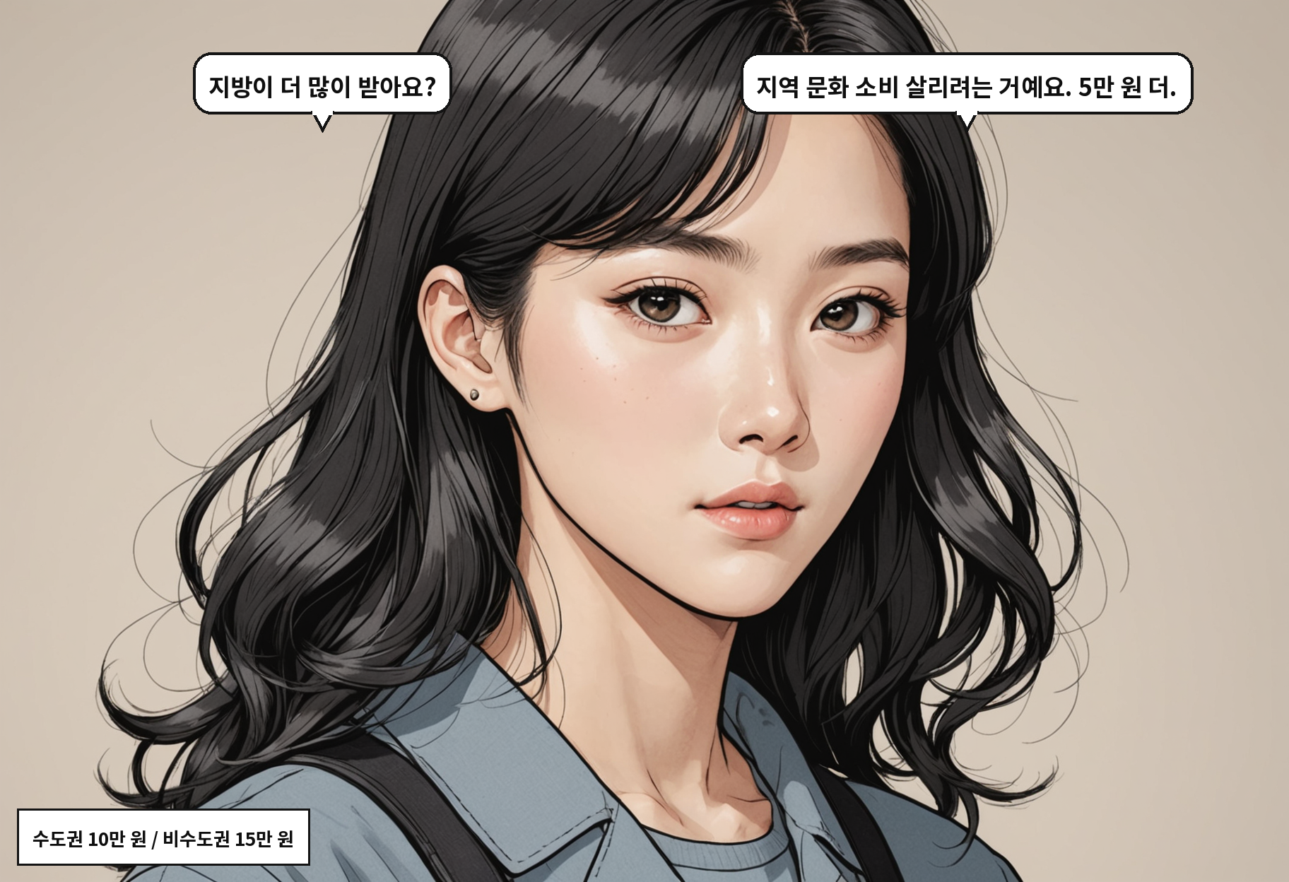 A: 지방이 더 많이 받아요? B: 지역 문화 소비 살리려는 거예요. 5만 원 더.