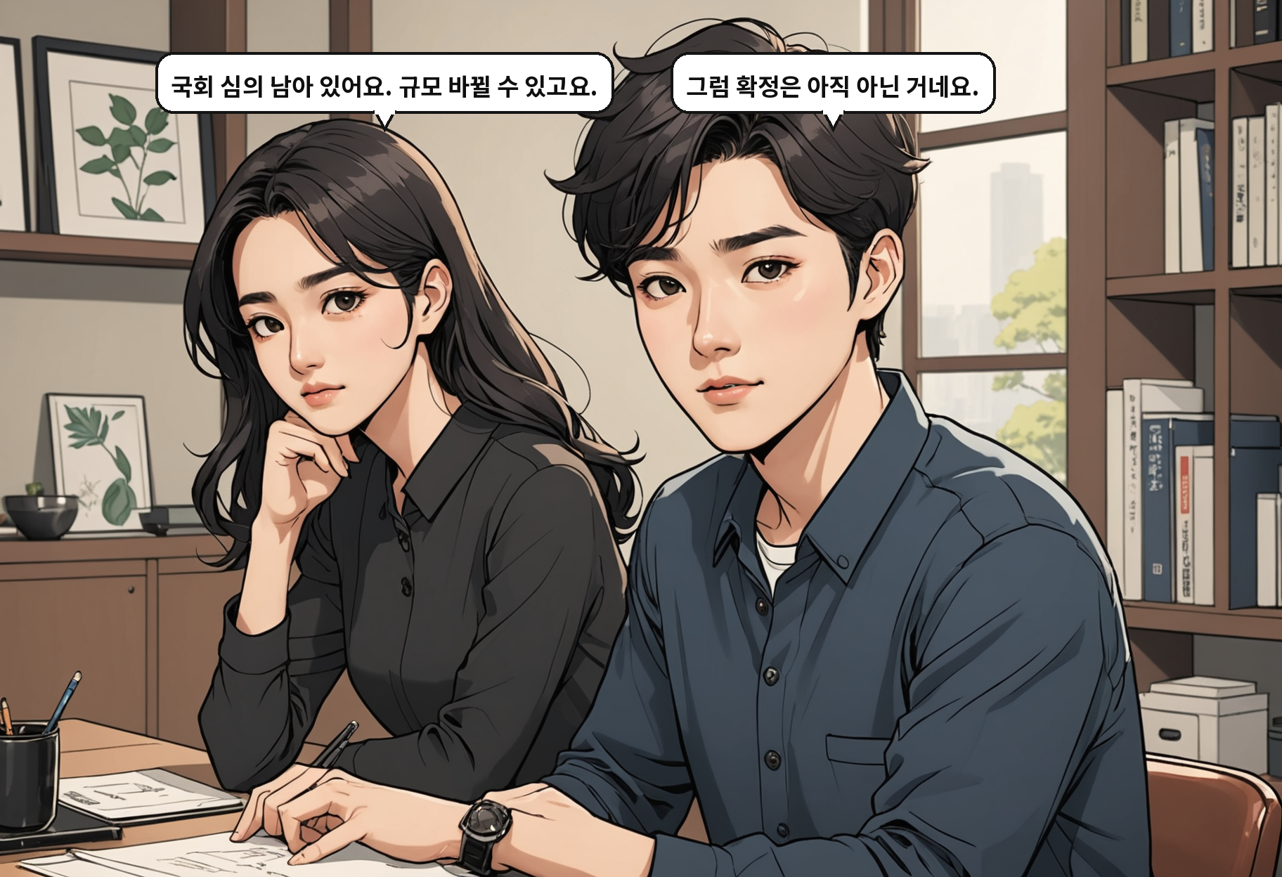 B: 국회 심의 남아 있어요. 규모 바뀔 수 있고요. A: 그럼 확정은 아직 아닌 거네요.
