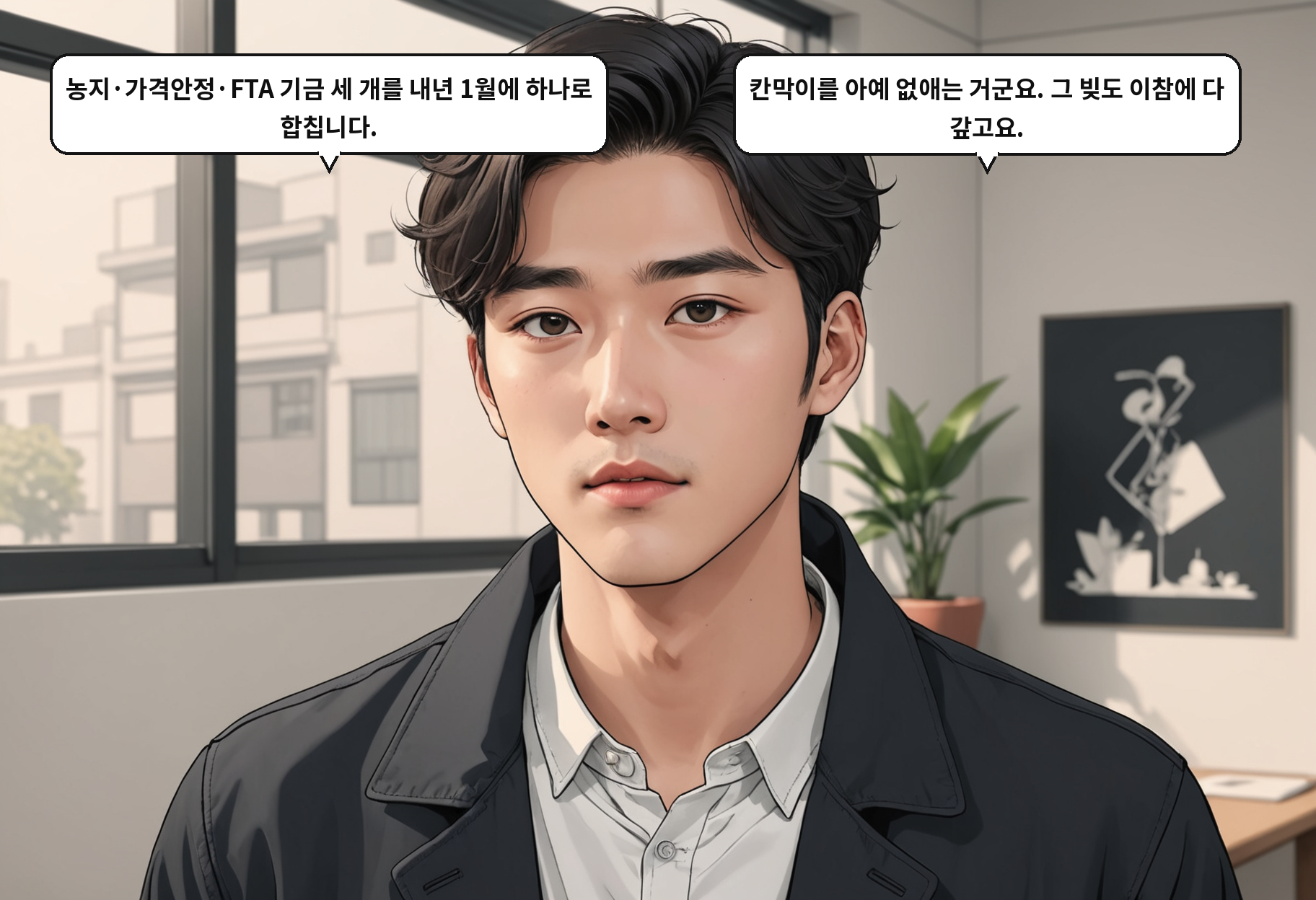 B: 농지·가격안정·FTA 기금 세 개를 내년 1월에 하나로 합칩니다. A: 칸막이를 아예 없애는 거군요. 그 빚도 이참에 다 갚고요.