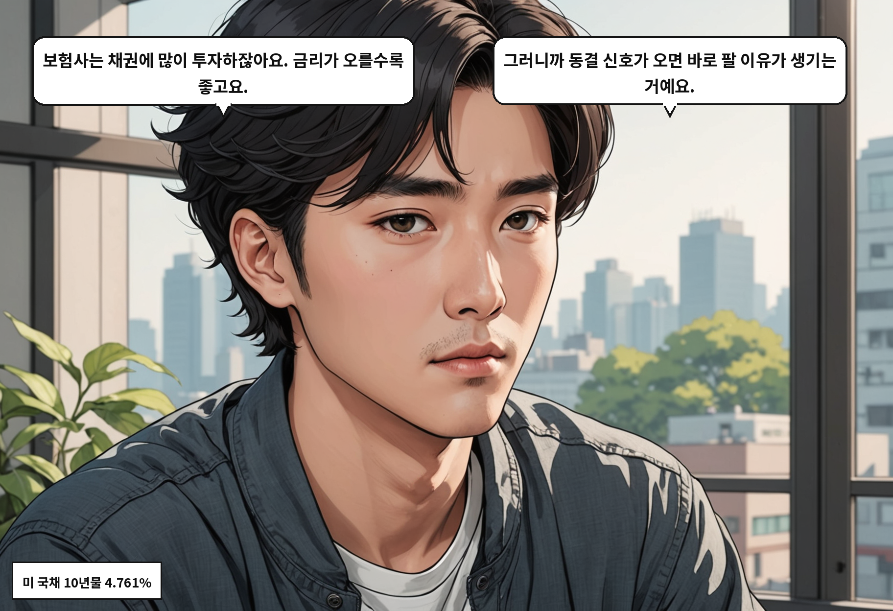 A: 보험사는 채권에 많이 투자하잖아요. 금리가 오를수록 좋고요. B: 그러니까 동결 신호가 오면 바로 팔 이유가 생기는 거예요.