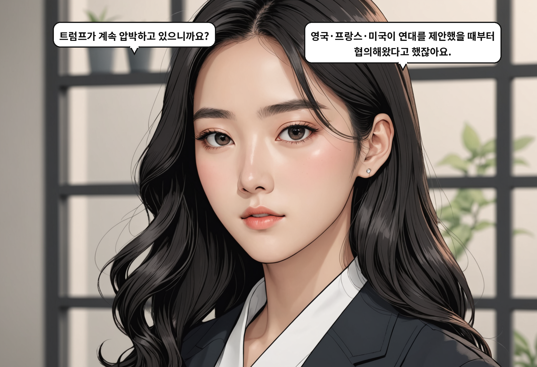 A: 트럼프가 계속 압박하고 있으니까요? B: 영국·프랑스·미국이 연대를 제안했을 때부터 협의해왔다고 했잖아요.