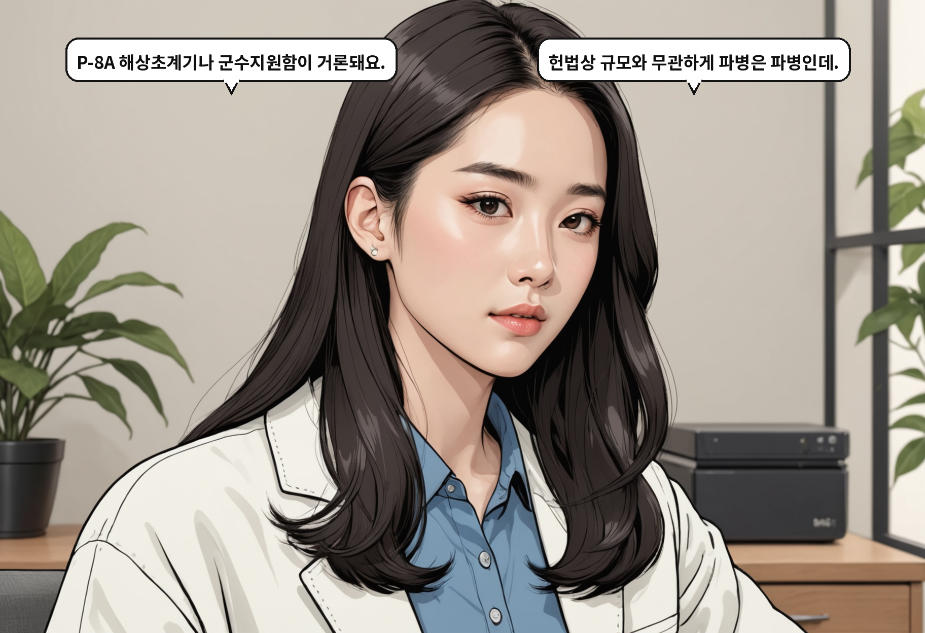 B: P-8A 해상초계기나 군수지원함이 거론돼요. A: 헌법상 규모와 무관하게 파병은 파병인데.