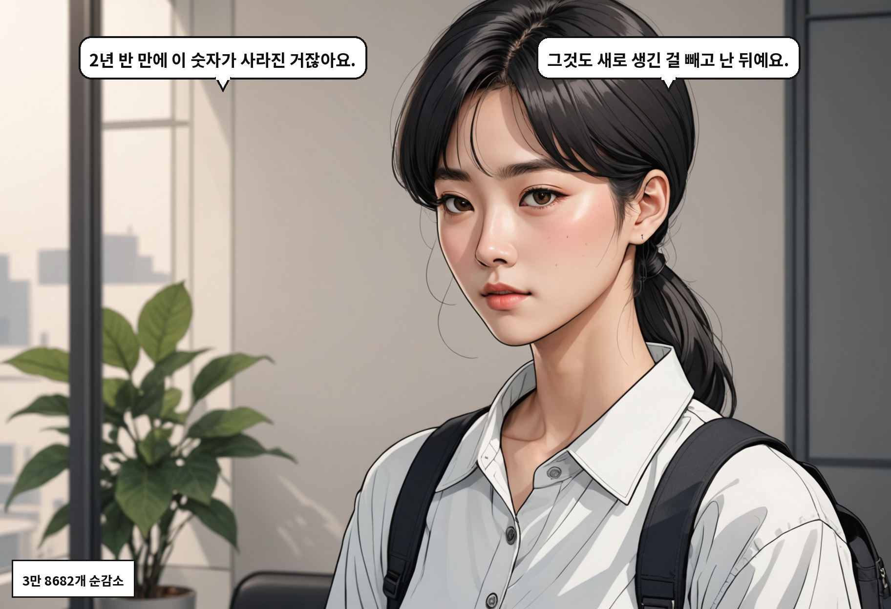A: 2년 반 만에 이 숫자가 사라진 거잖아요. B: 그것도 새로 생긴 걸 빼고 난 뒤예요.