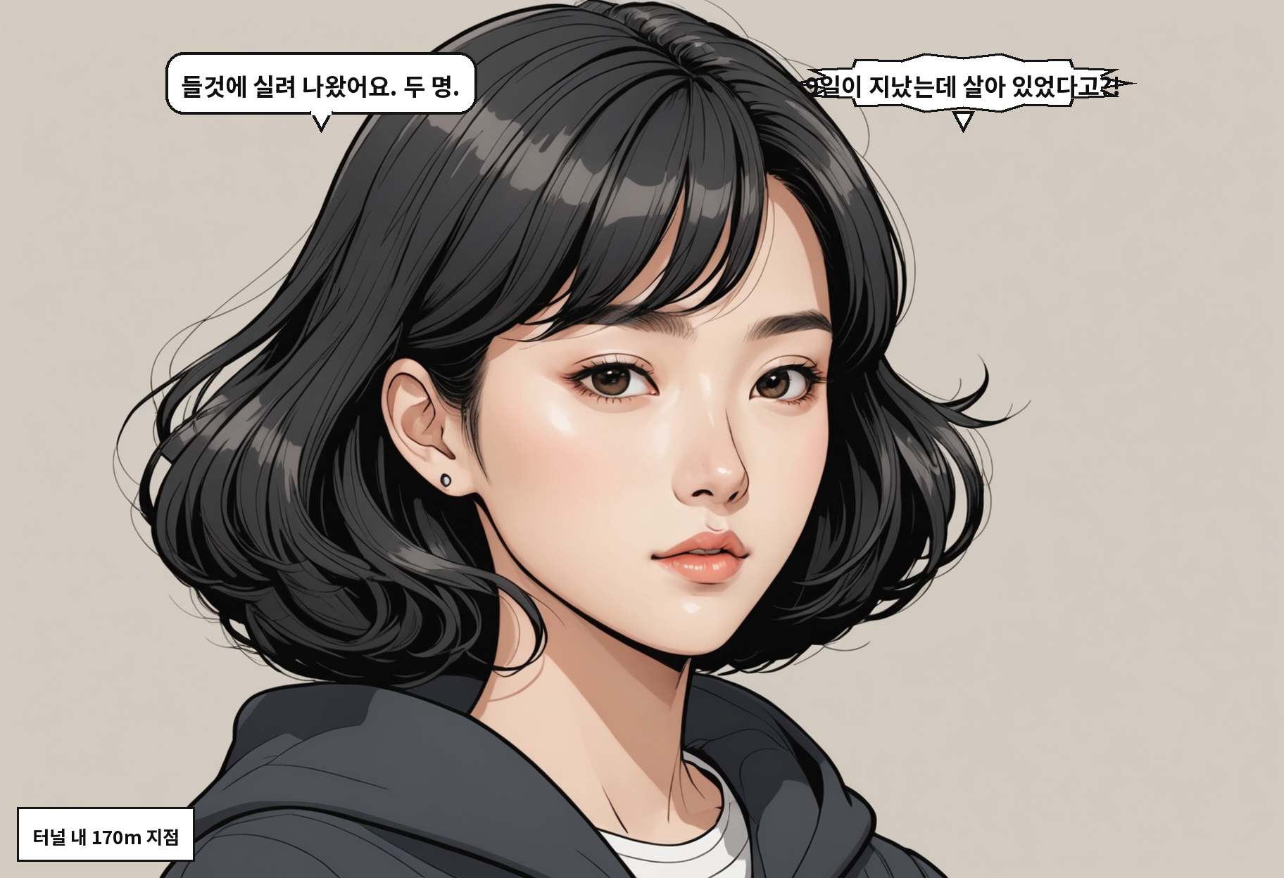 A: 들것에 실려 나왔어요. 두 명. B: 9일이 지났는데 살아 있었다고?!