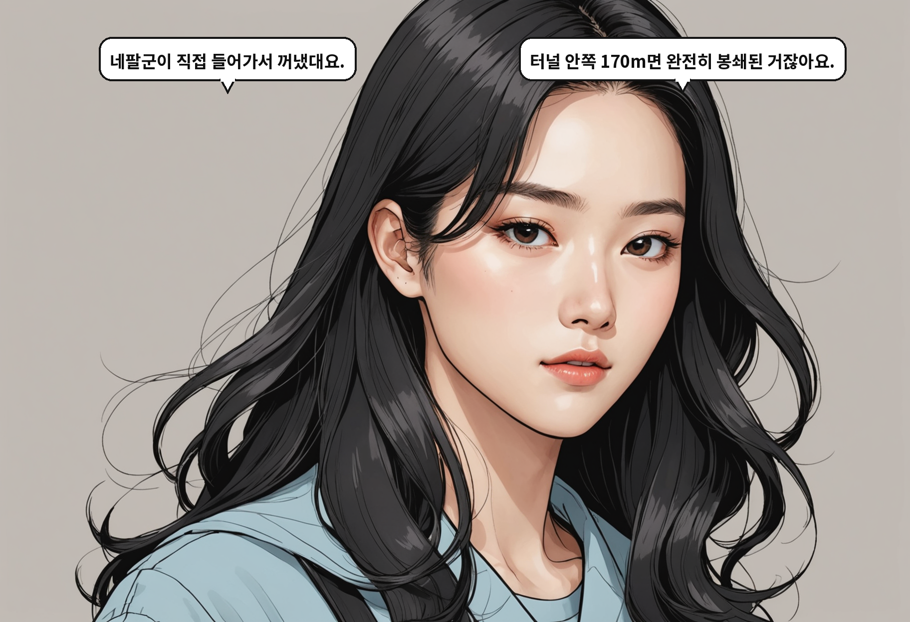 A: 네팔군이 직접 들어가서 꺼냈대요. B: 터널 안쪽 170m면 완전히 봉쇄된 거잖아요.