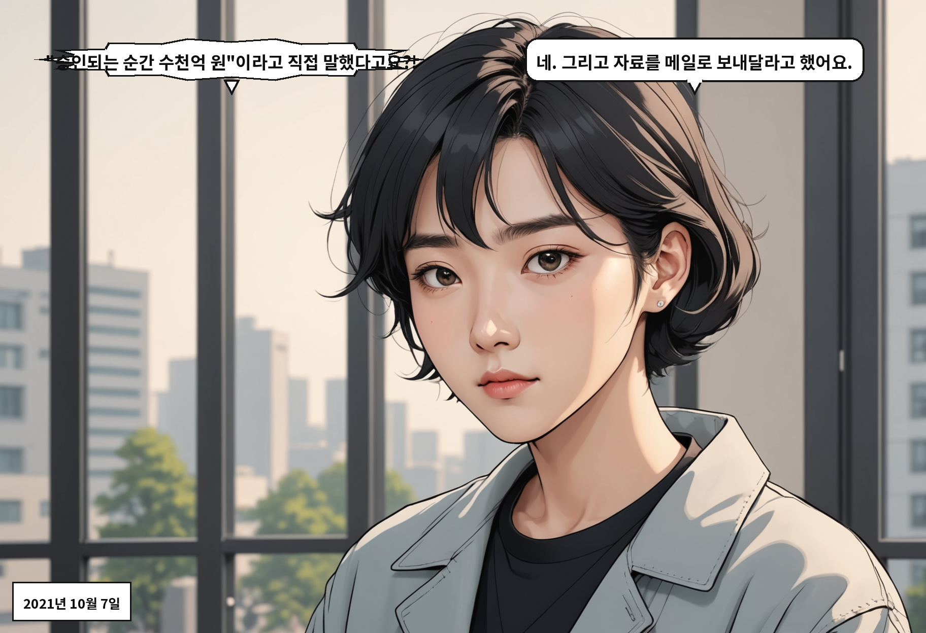 A: "승인되는 순간 수천억 원"이라고 직접 말했다고요?! B: 네. 그리고 자료를 메일로 보내달라고 했어요.