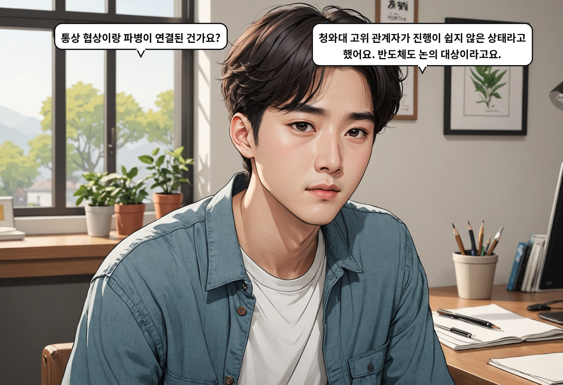 B: 청와대 고위 관계자가 직접 '진행이 쉽지 않은 상황'이라고 했거든요. A: 안보 협상이 막혔다고 인정한 거잖아요!