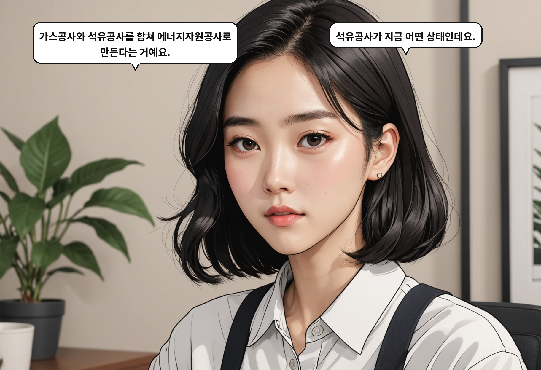A: 가스공사와 석유공사를 합쳐 에너지자원공사로 만든다는 거예요. B: 석유공사가 지금 어떤 상태인데요.